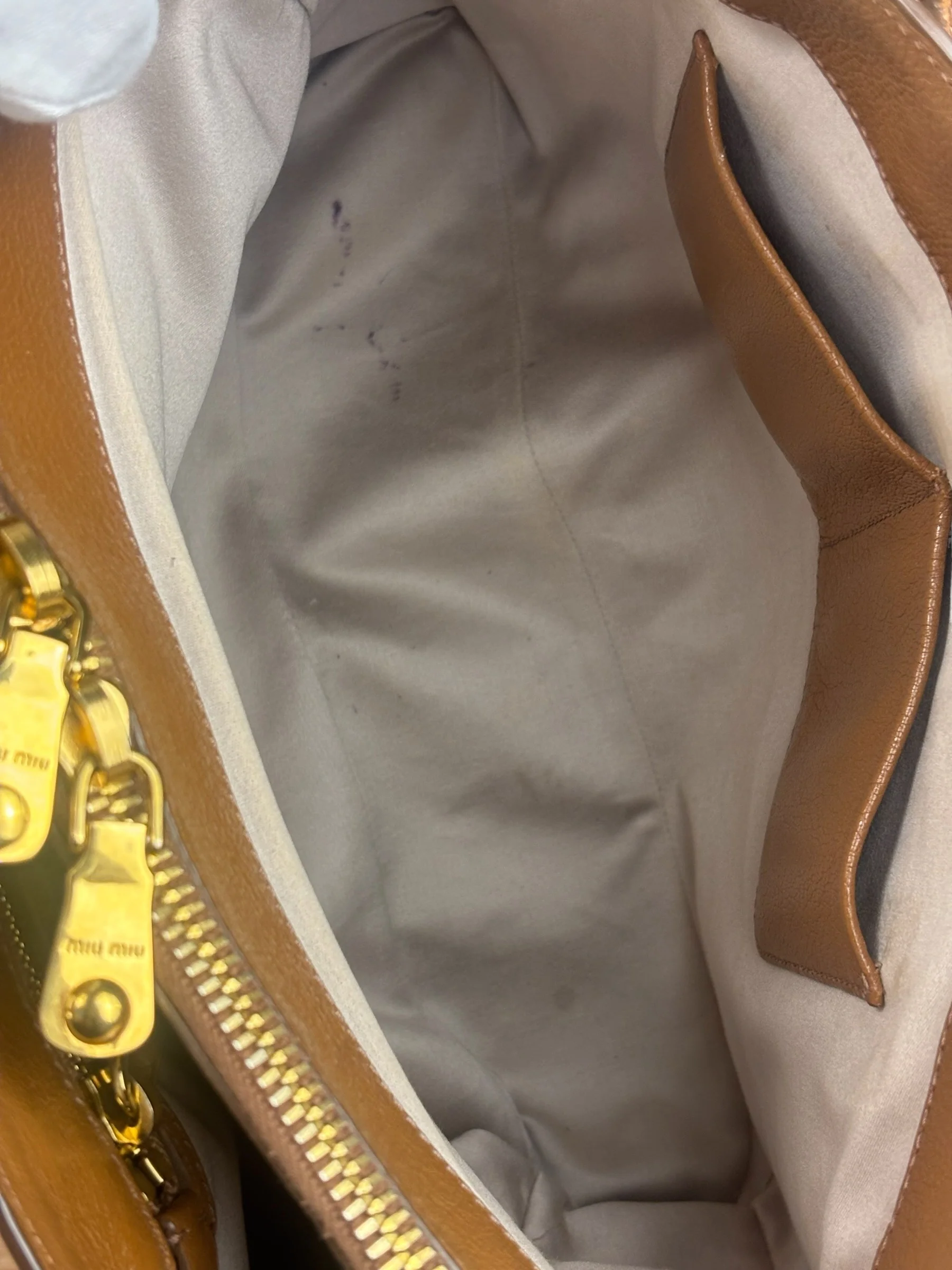 Miu Miu Beige/Brown Bicolor Leather Madras Handbag - Image 10