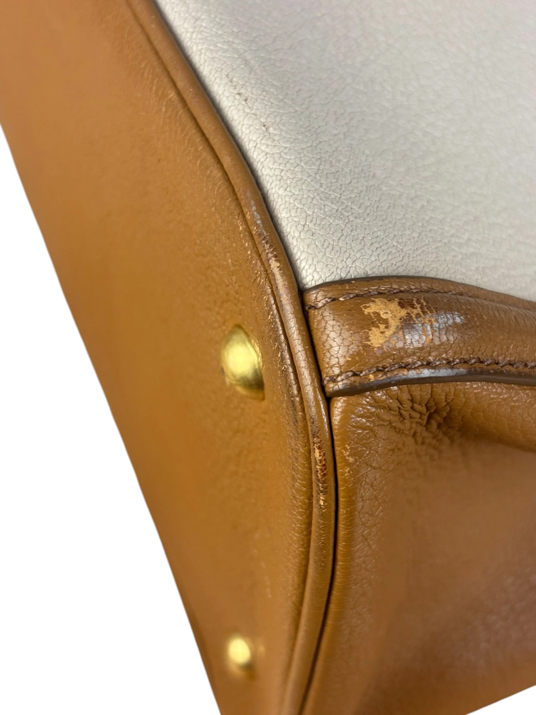 Miu Miu Beige/Brown Bicolor Leather Madras Handbag - Image 22