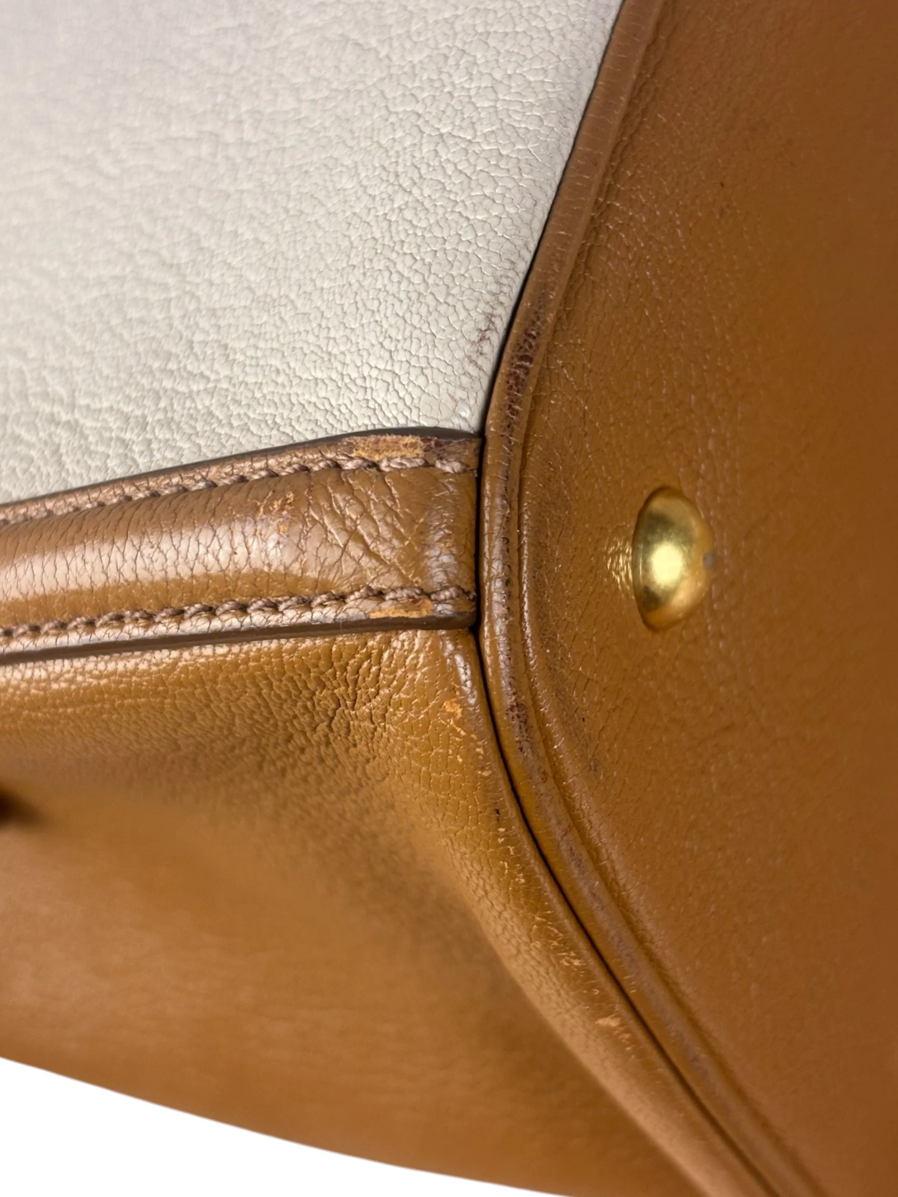 Miu Miu Beige/Brown Bicolor Leather Madras Handbag - Image 23