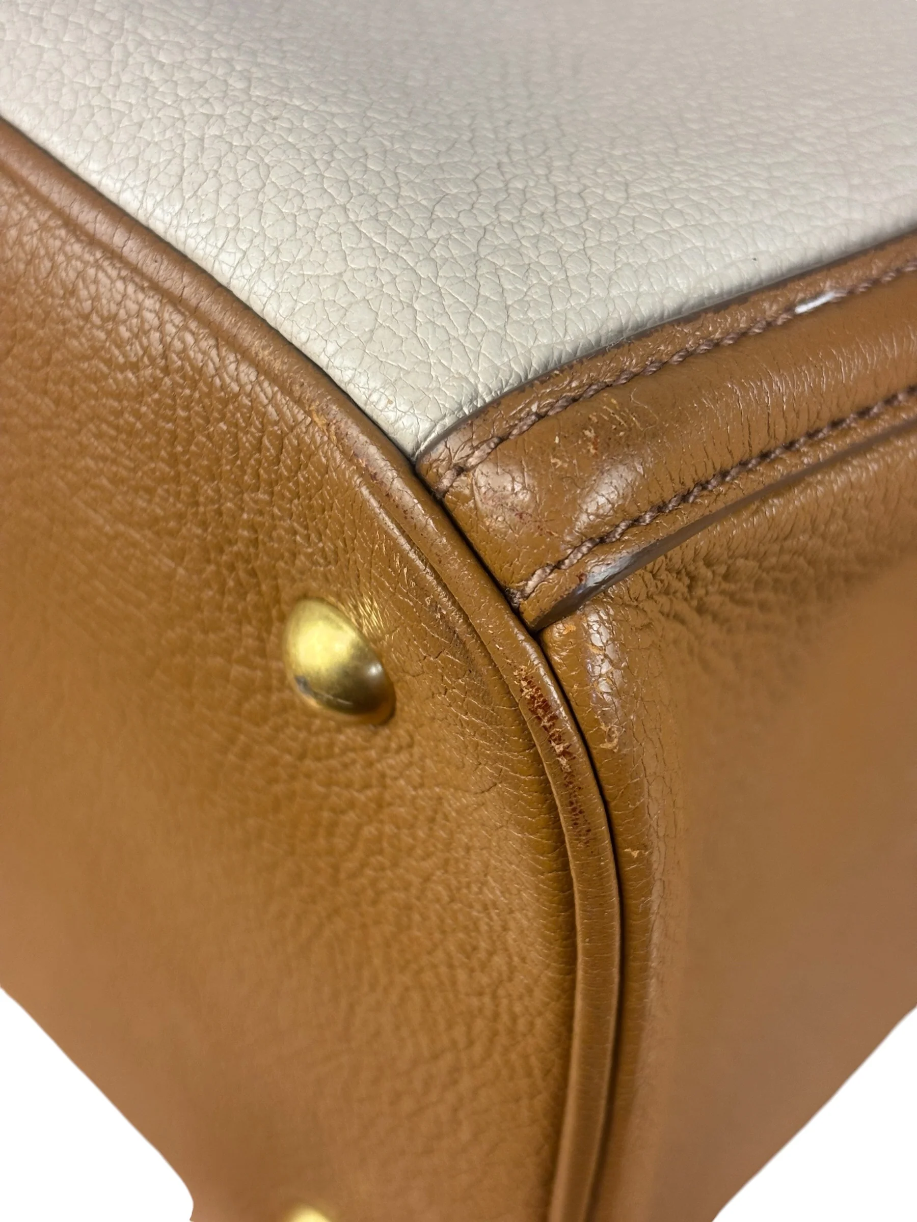Miu Miu Beige/Brown Bicolor Leather Madras Handbag - Image 26