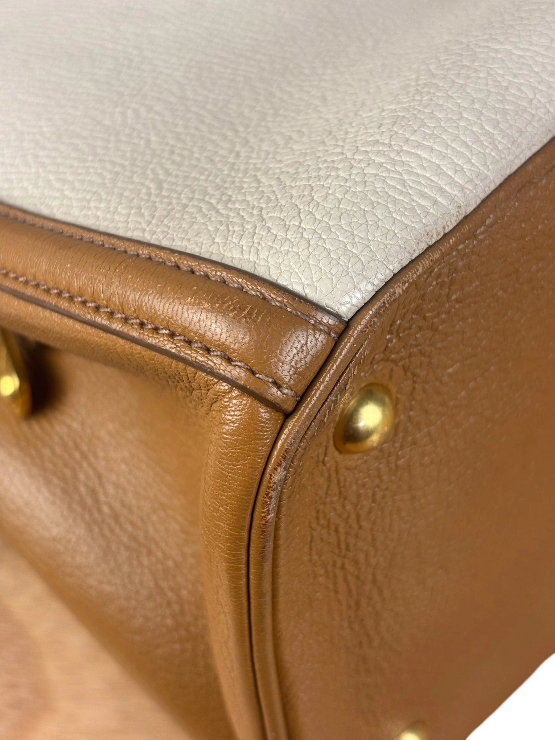 Miu Miu Beige/Brown Bicolor Leather Madras Handbag - Image 27
