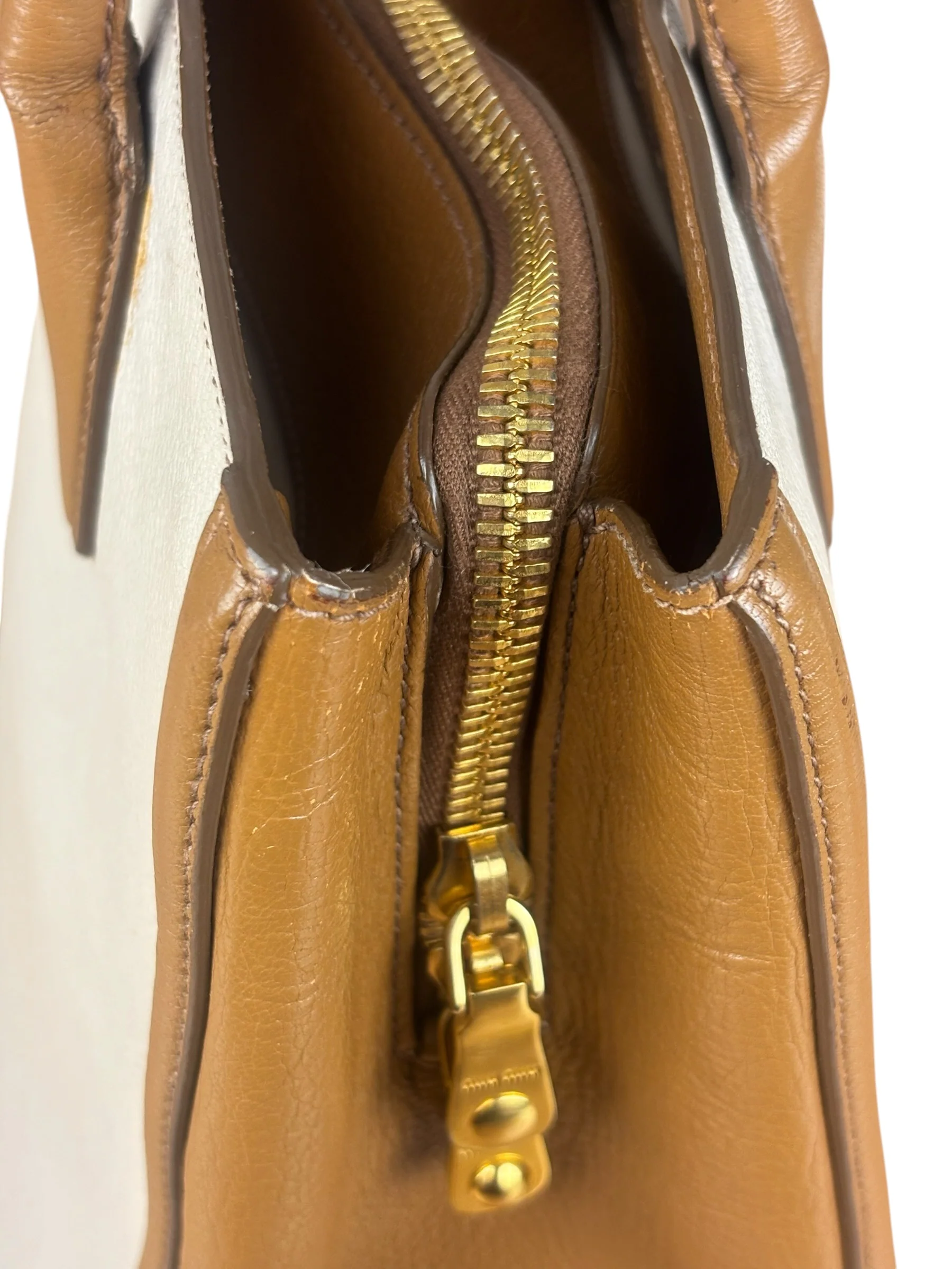 Miu Miu Beige/Brown Bicolor Leather Madras Handbag - Image 29