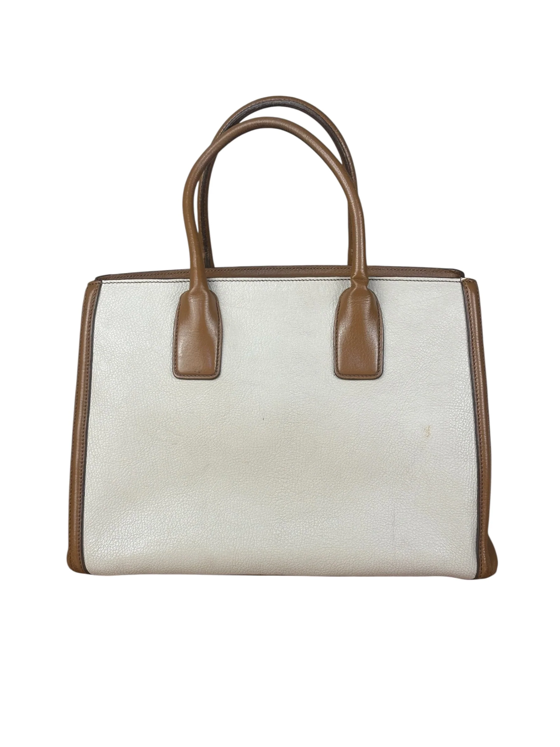 Miu Miu Beige/Brown Bicolor Leather Madras Handbag - Image 3