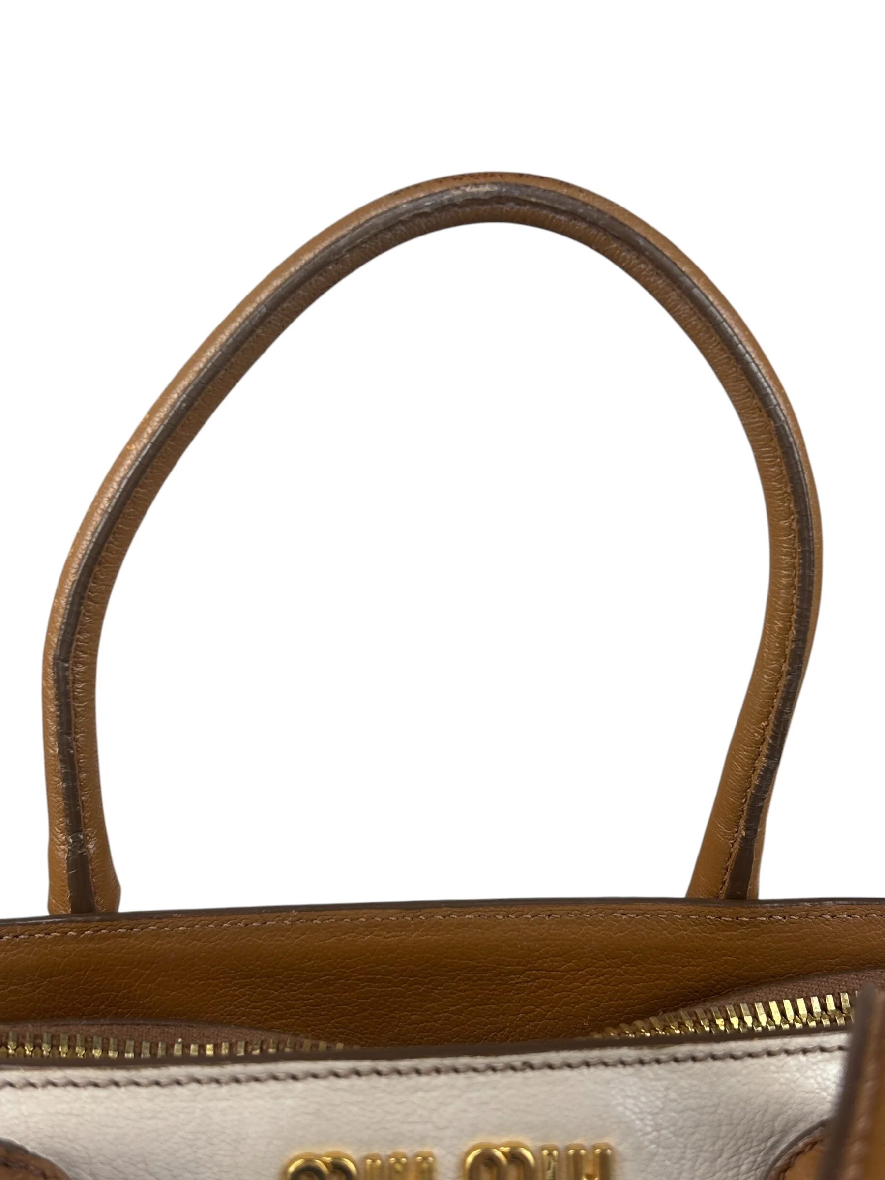 Miu Miu Beige/Brown Bicolor Leather Madras Handbag - Image 30