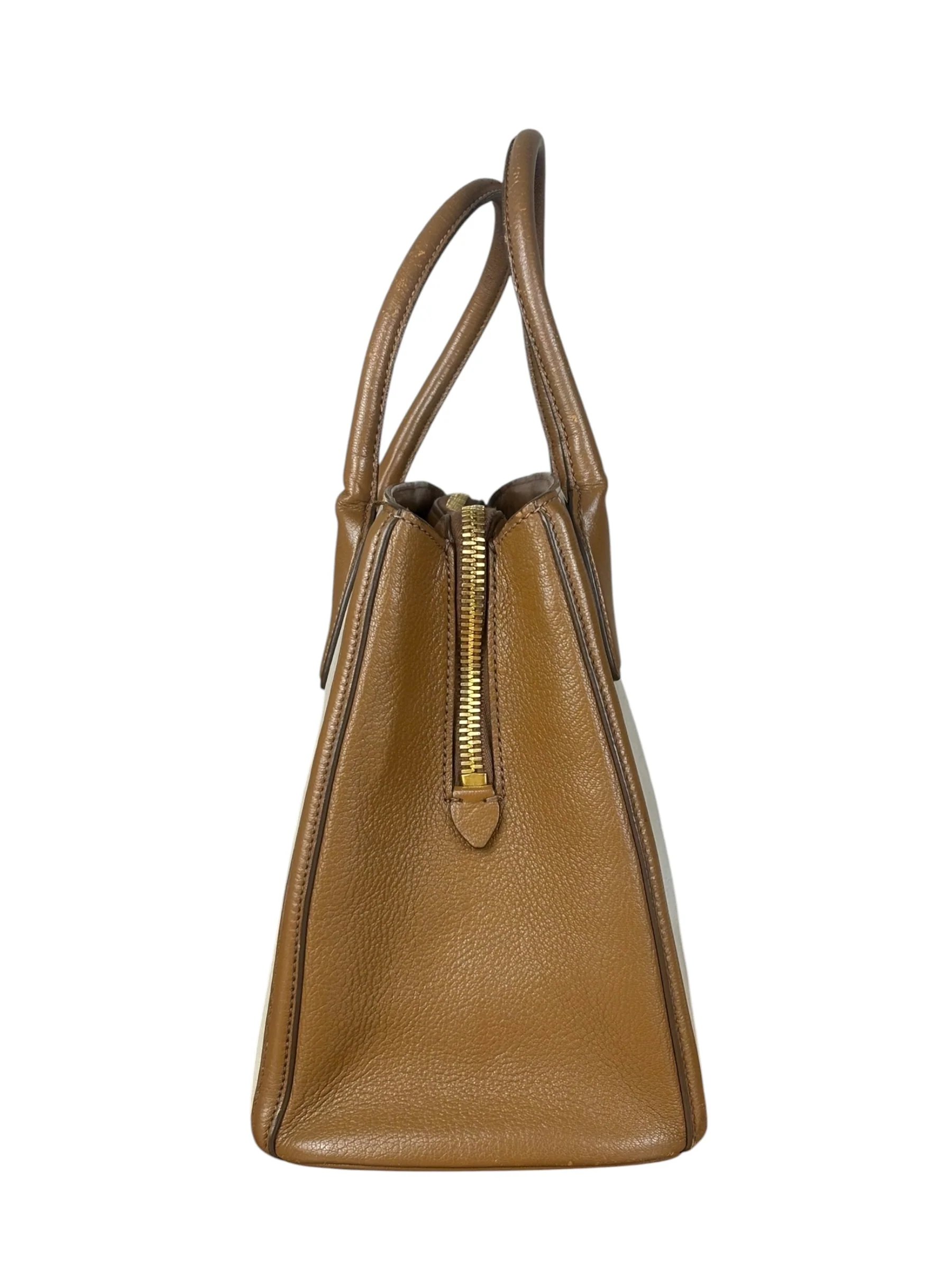 Miu Miu Beige/Brown Bicolor Leather Madras Handbag - Image 5