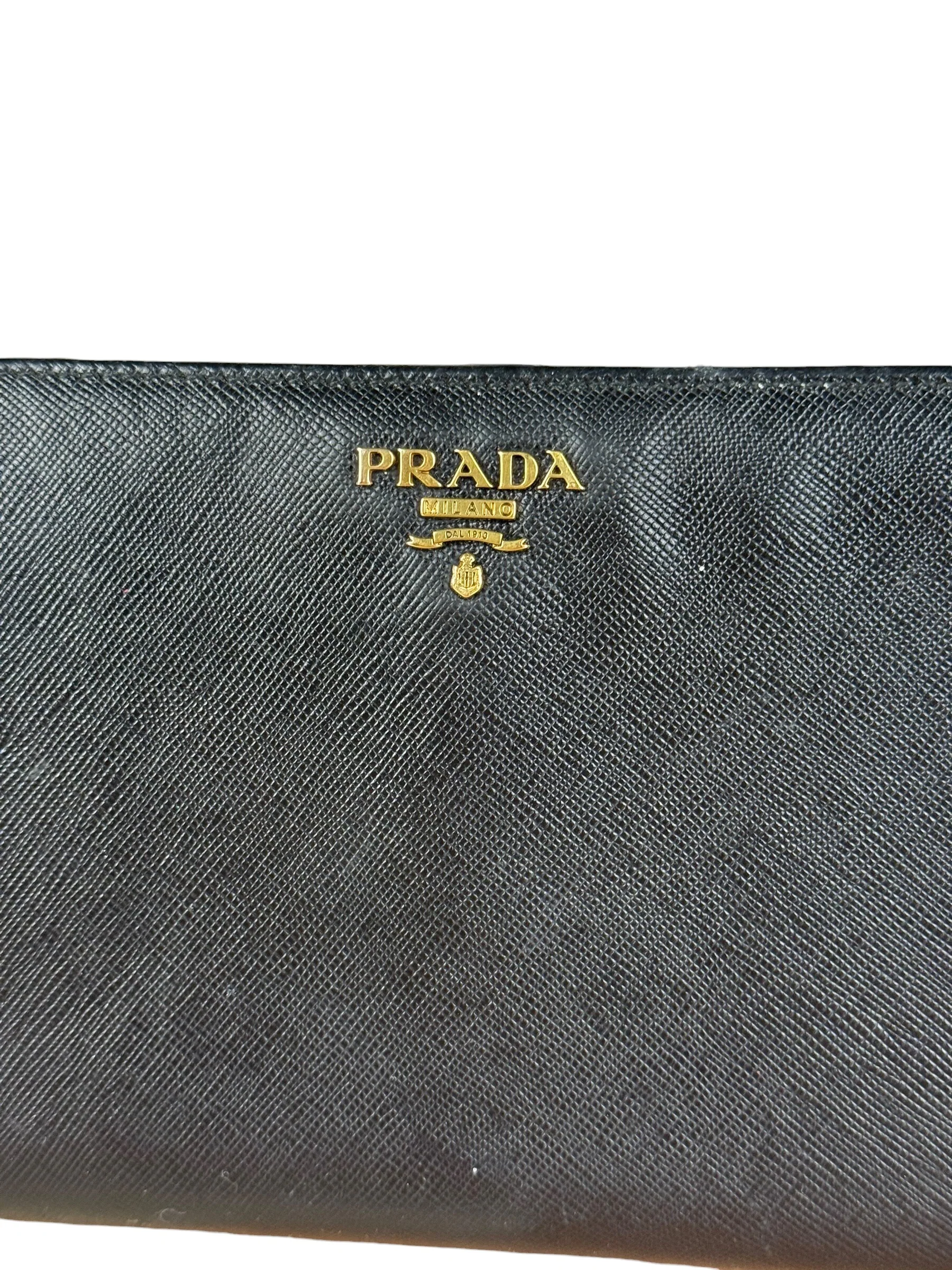 Prada Saffiano Leather Snap Long Wallet Black - Image 3