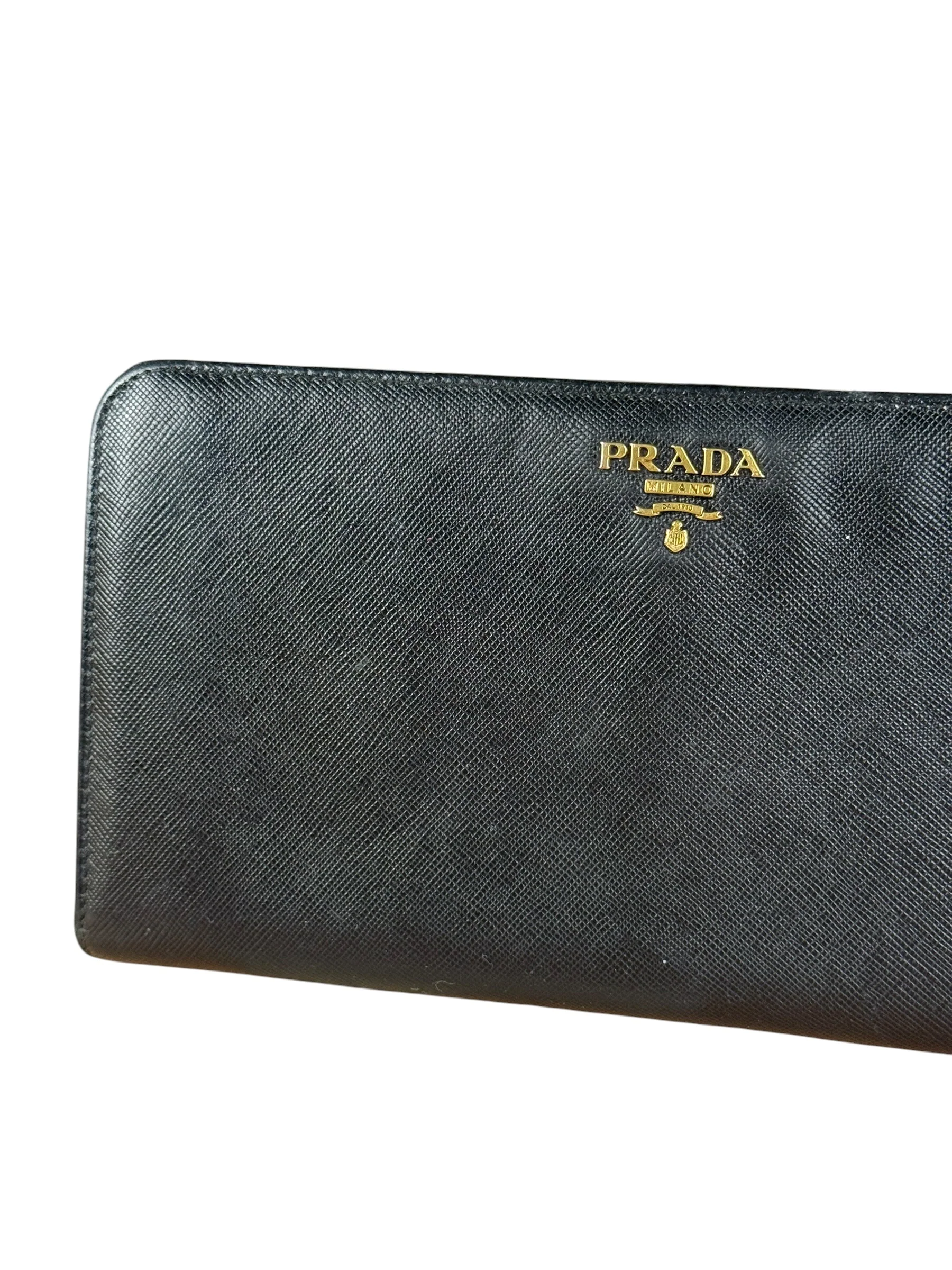 Prada Saffiano Leather Snap Long Wallet Black - Image 4