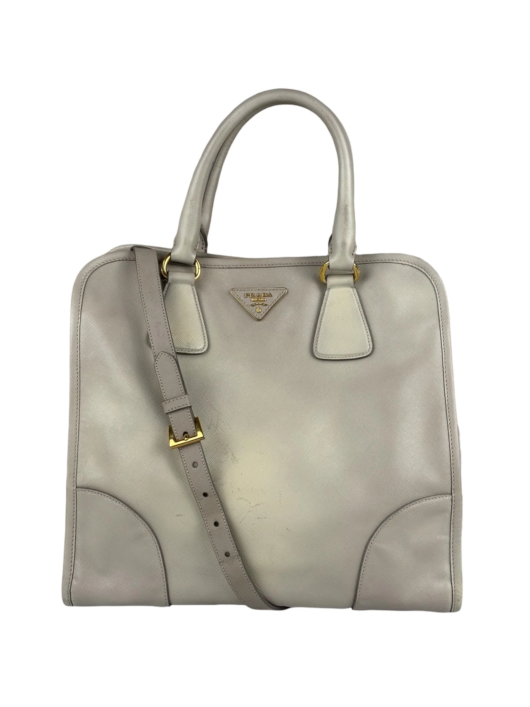 Prada Saffiano Lux Leather Grey 2Way Shopping Bag