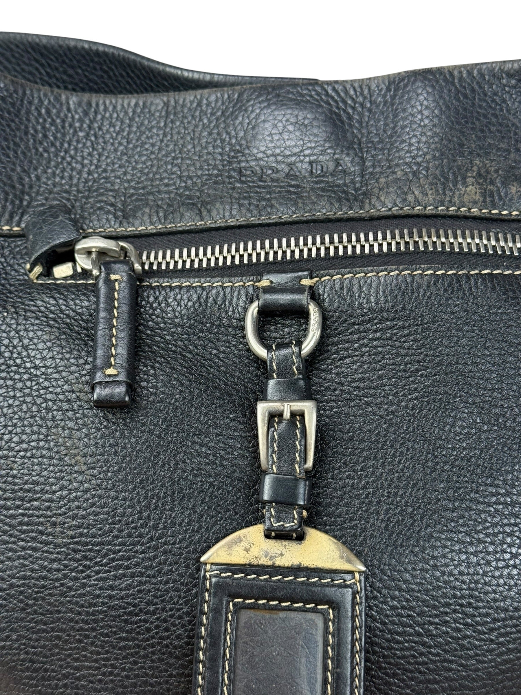 Prada Vintage Black Pebbled Leather Hobo Bag - Image 3