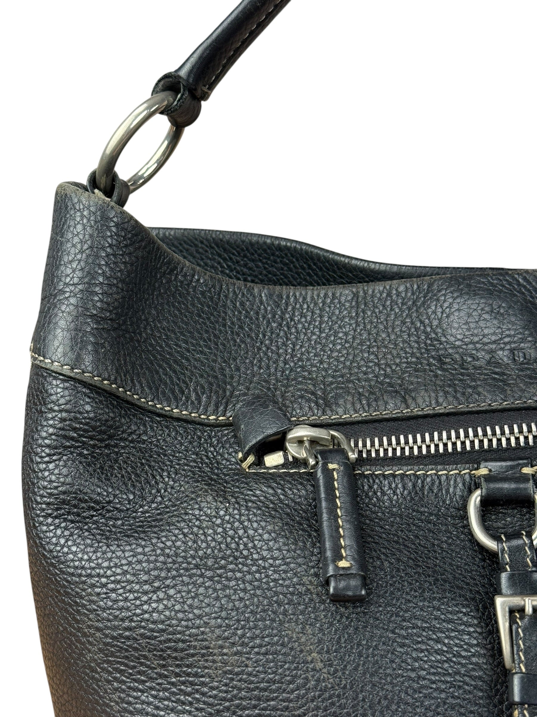 Prada Vintage Black Pebbled Leather Hobo Bag - Image 5