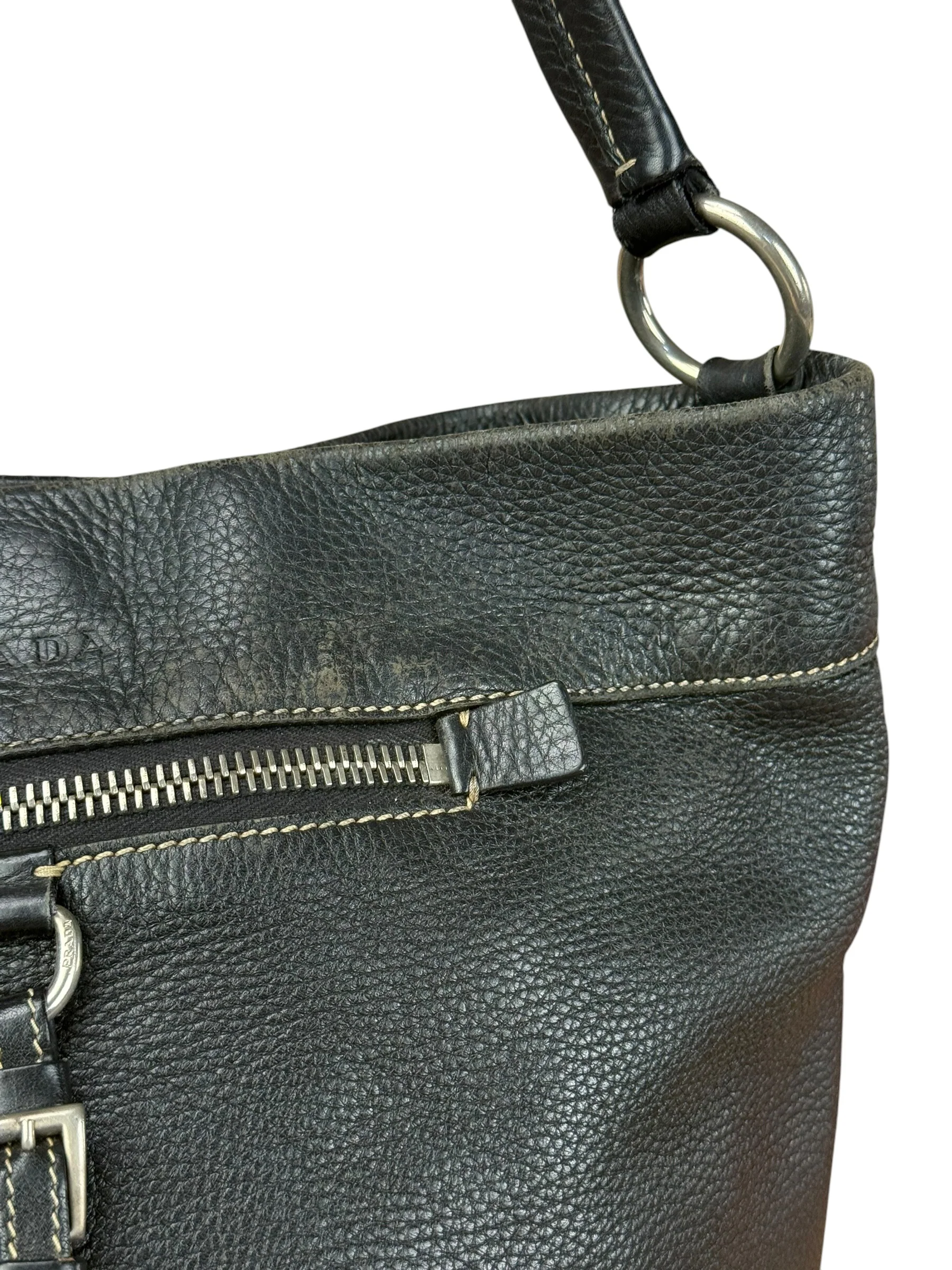 Prada Vintage Black Pebbled Leather Hobo Bag - Image 7