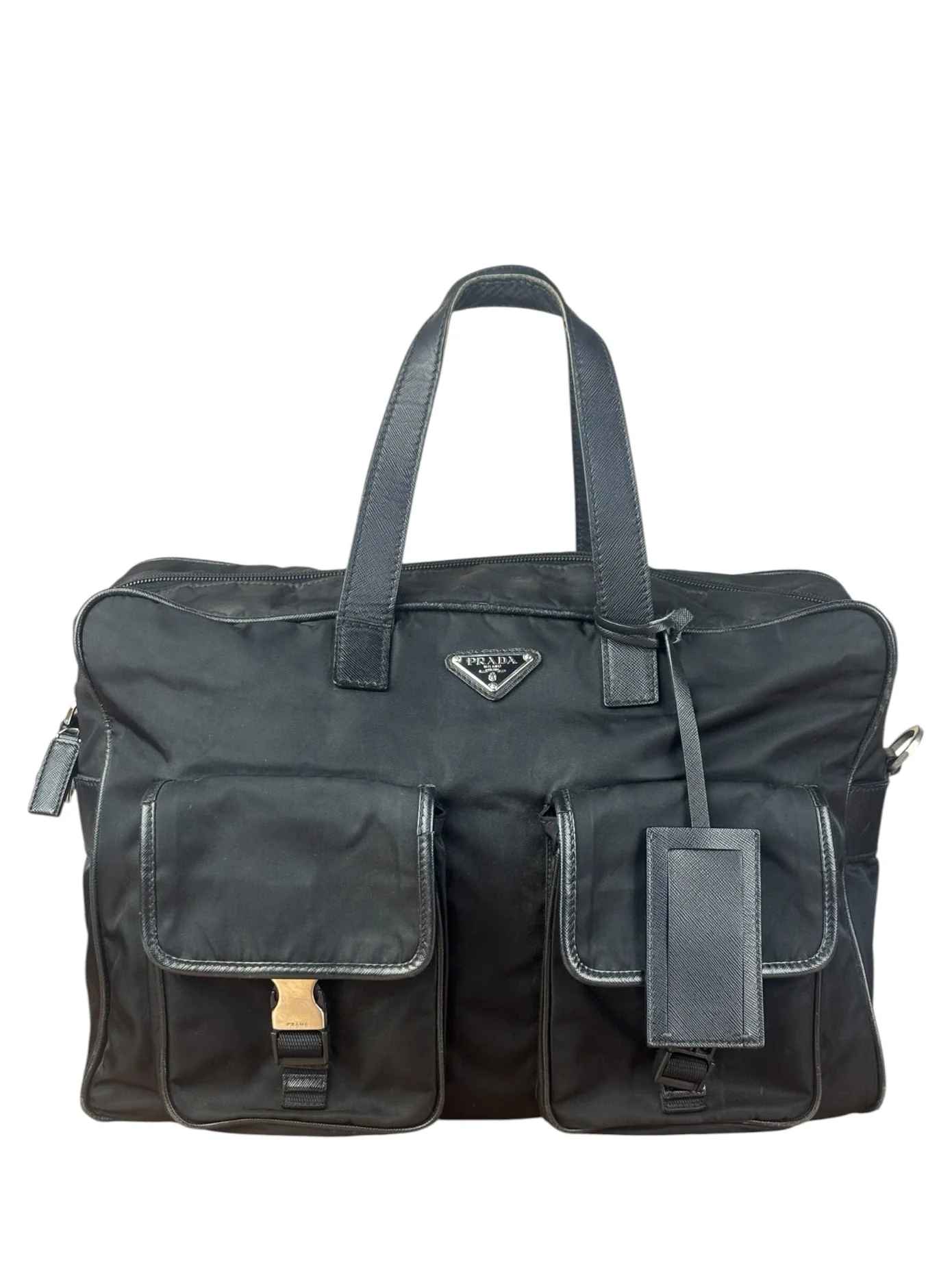 Prada Vintage Nylon Black Front Pocket Work Bag - Image 2