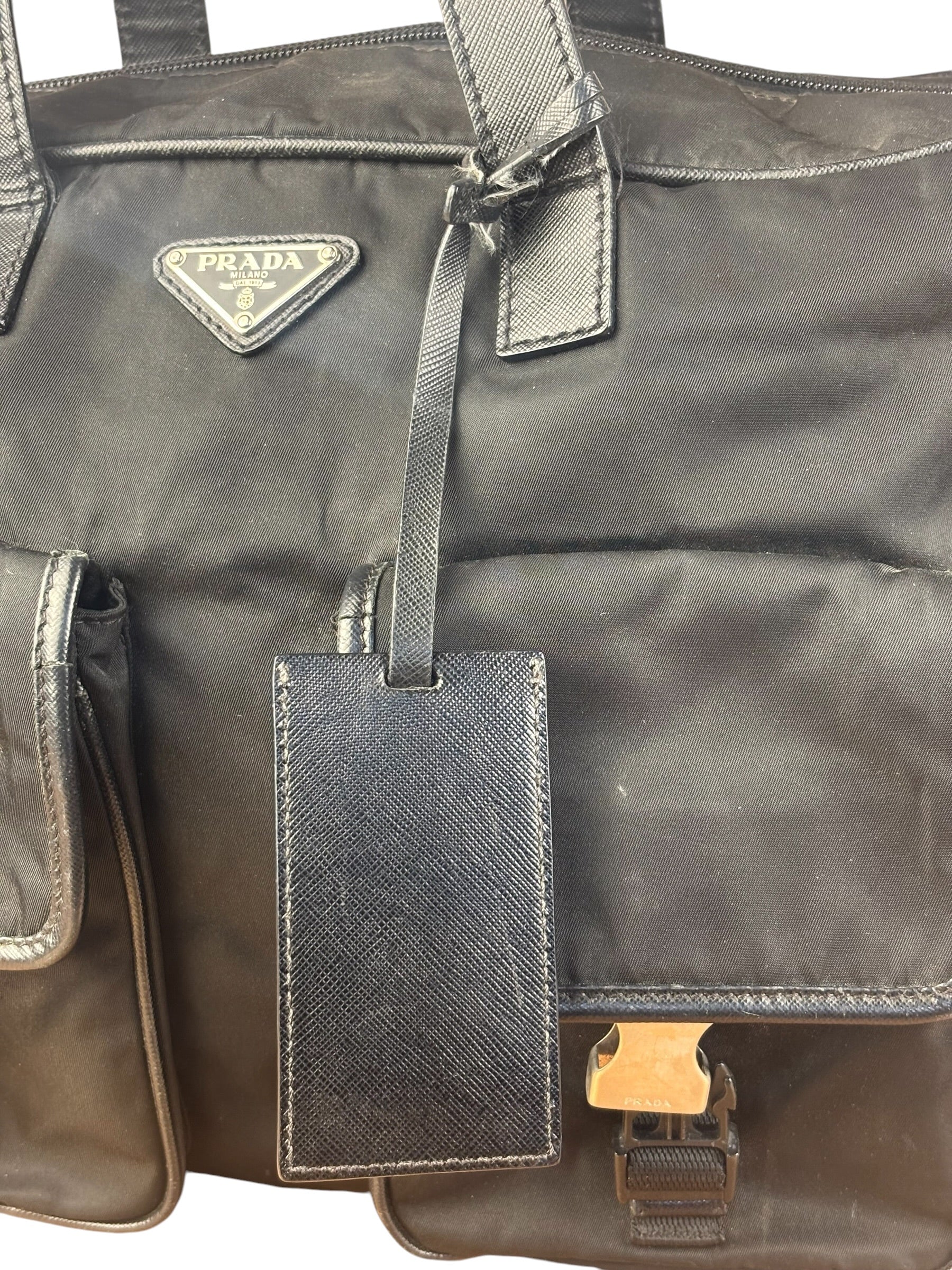 Prada Vintage Nylon Black Front Pocket Work Bag - Image 8