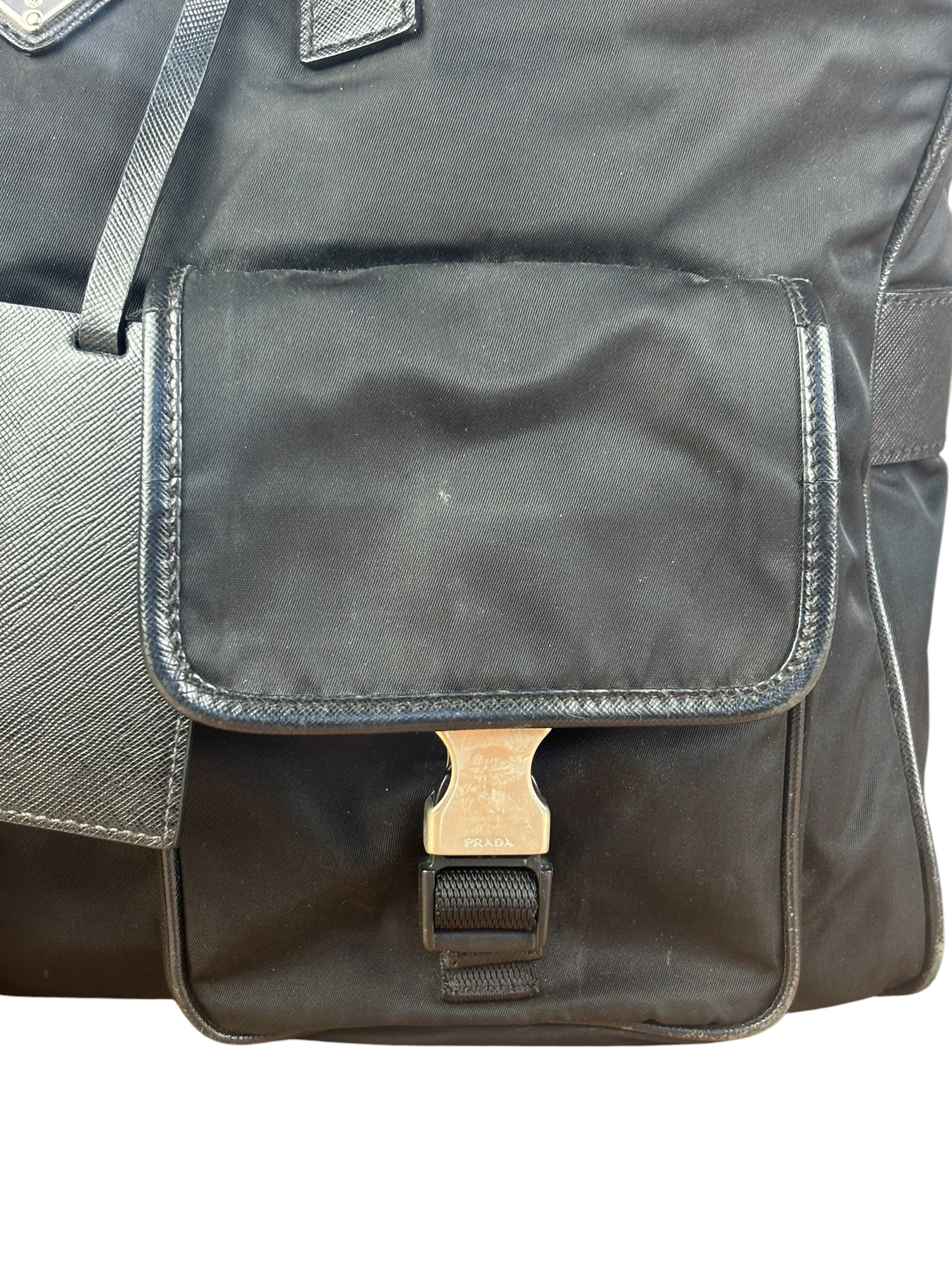 Prada Vintage Nylon Black Front Pocket Work Bag - Image 9