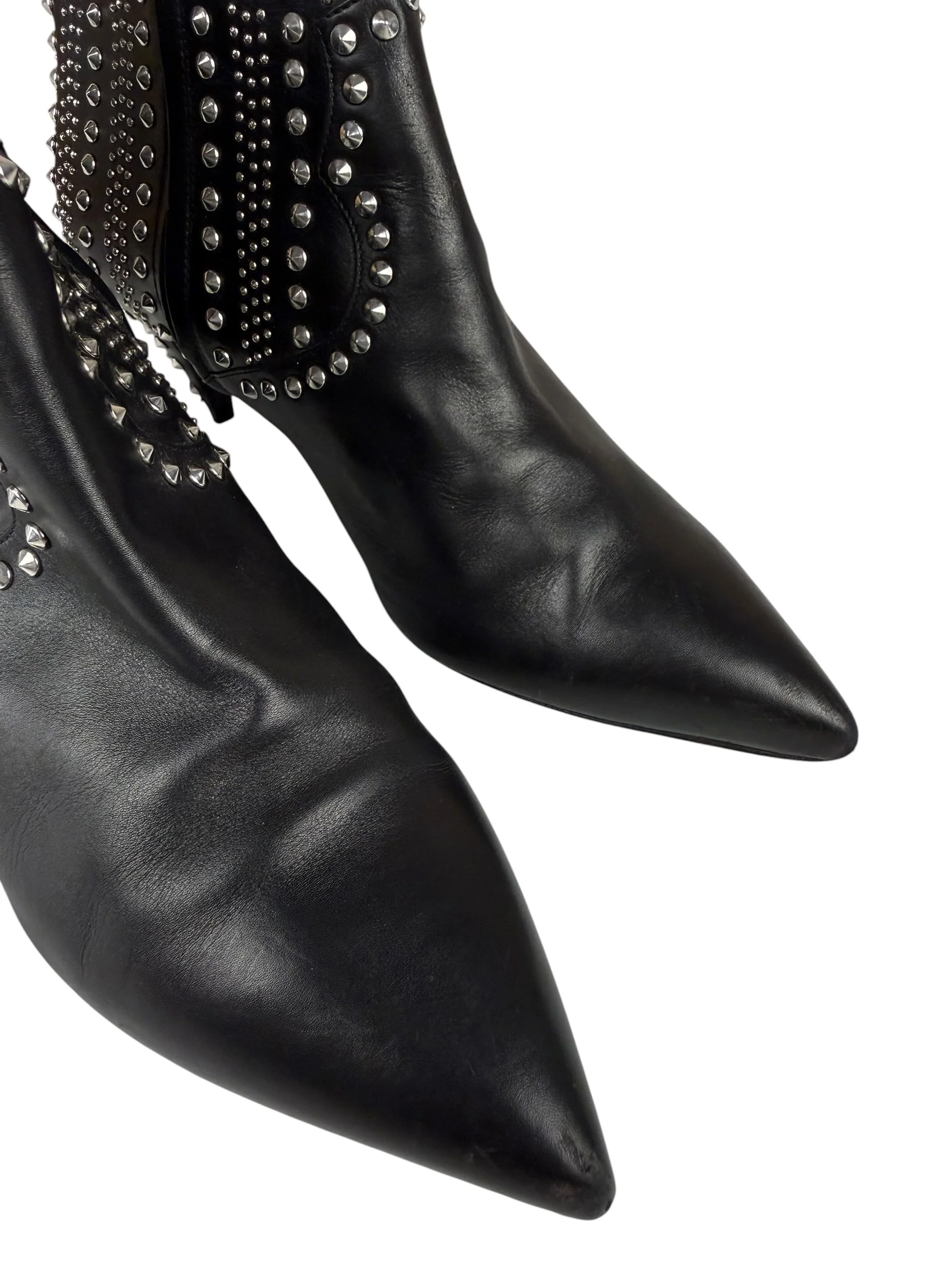 Saint Laurent Black Leather Studded Ankle Boots - Image 10