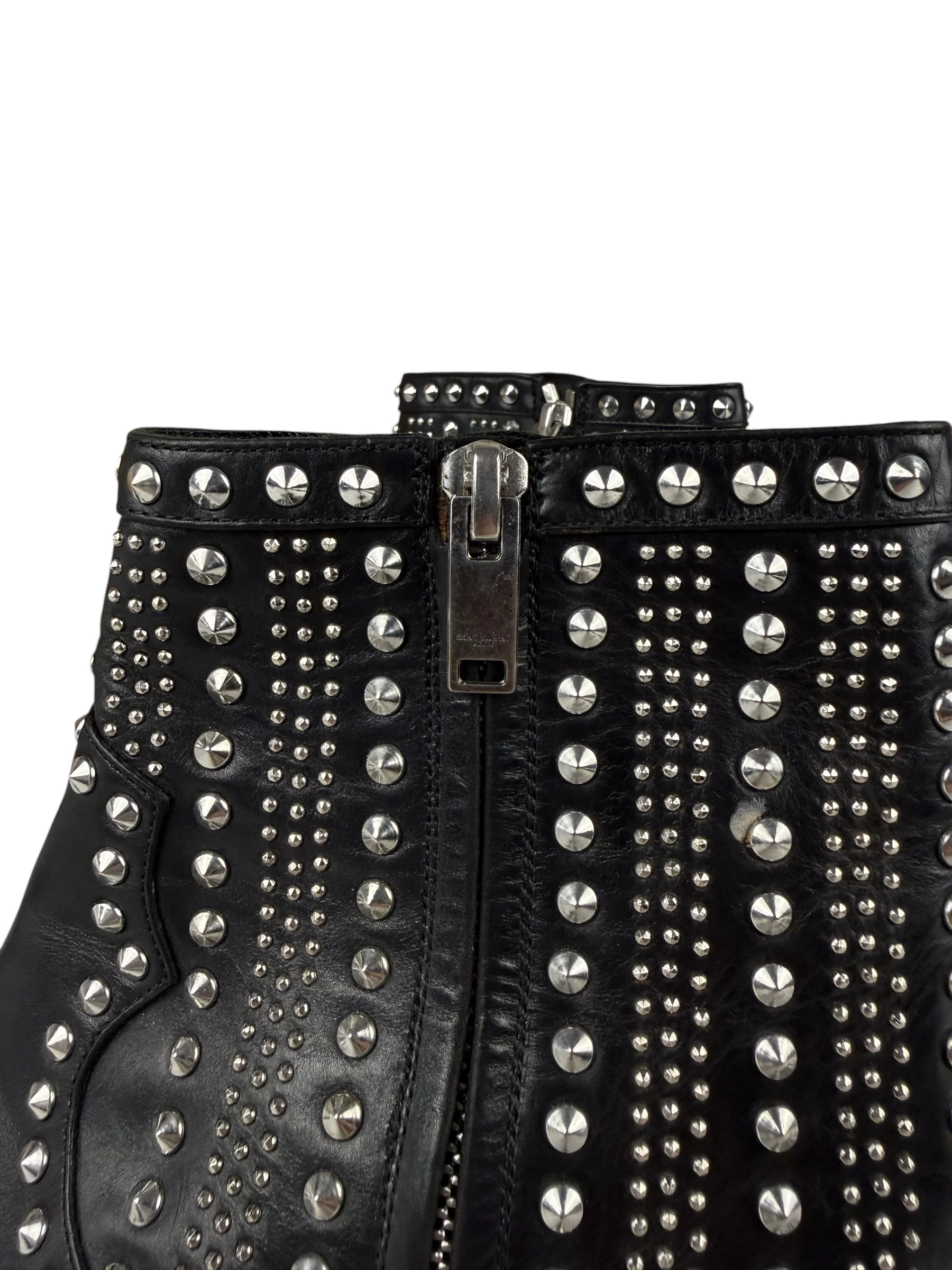 Saint Laurent Black Leather Studded Ankle Boots - Image 11