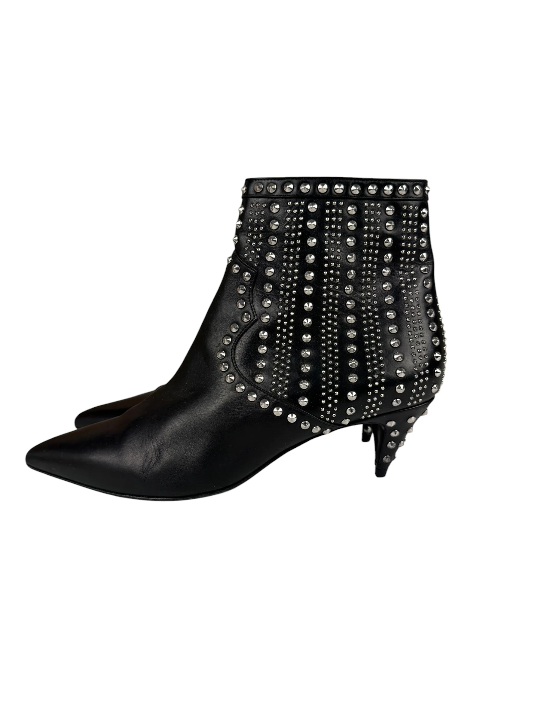 Saint Laurent Black Leather Studded Ankle Boots - Image 4