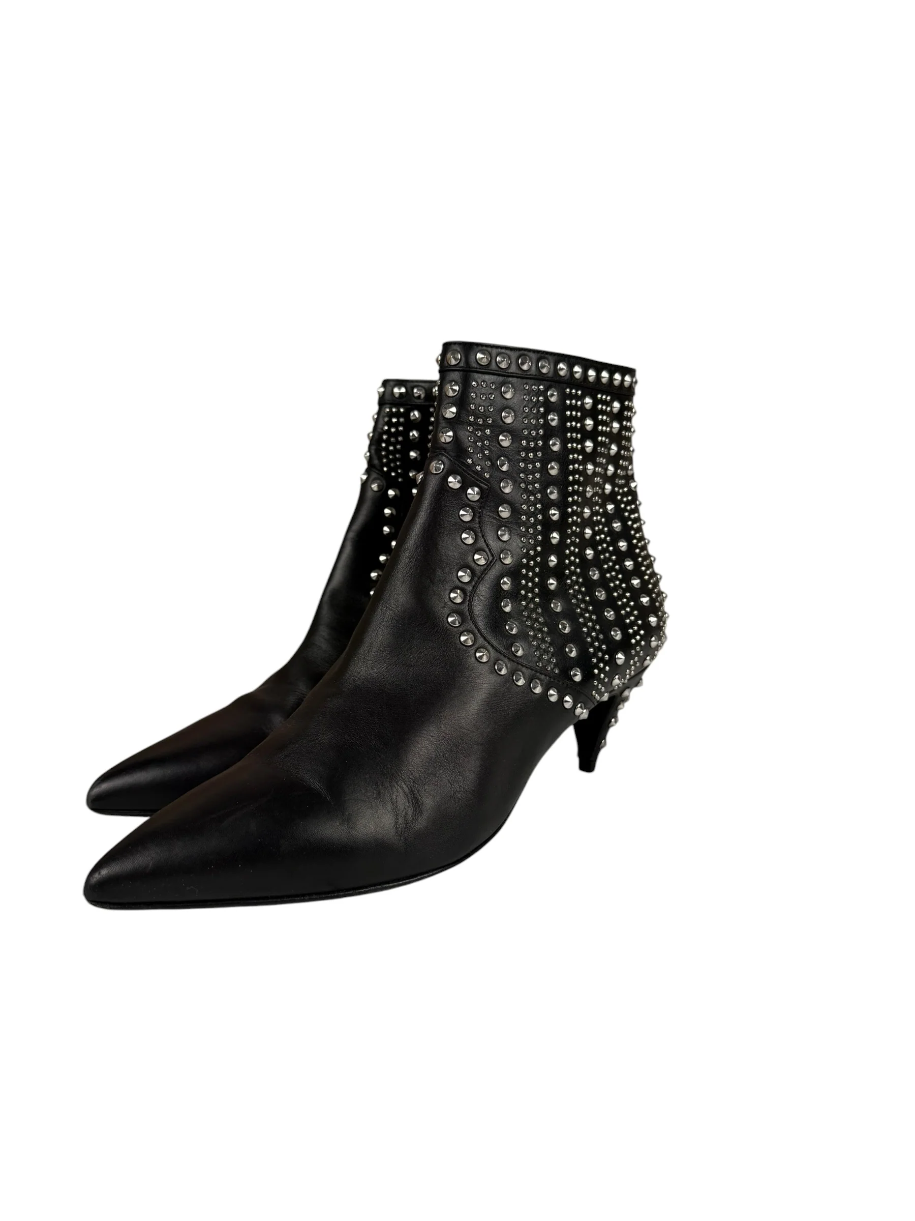 Saint Laurent Black Leather Studded Ankle Boots - Image 5