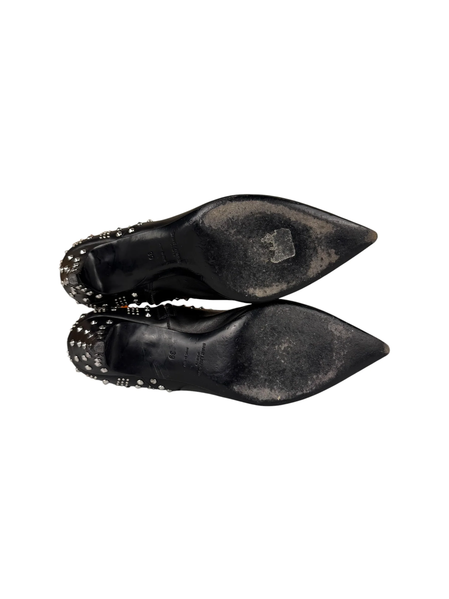 Saint Laurent Black Leather Studded Ankle Boots - Image 7