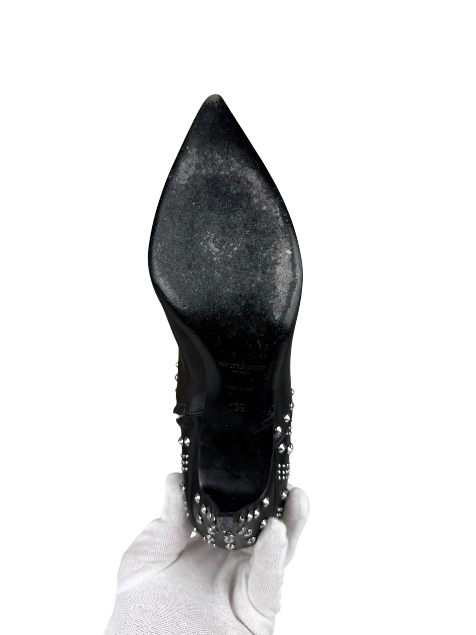 Saint Laurent Black Leather Studded Ankle Boots - Image 9