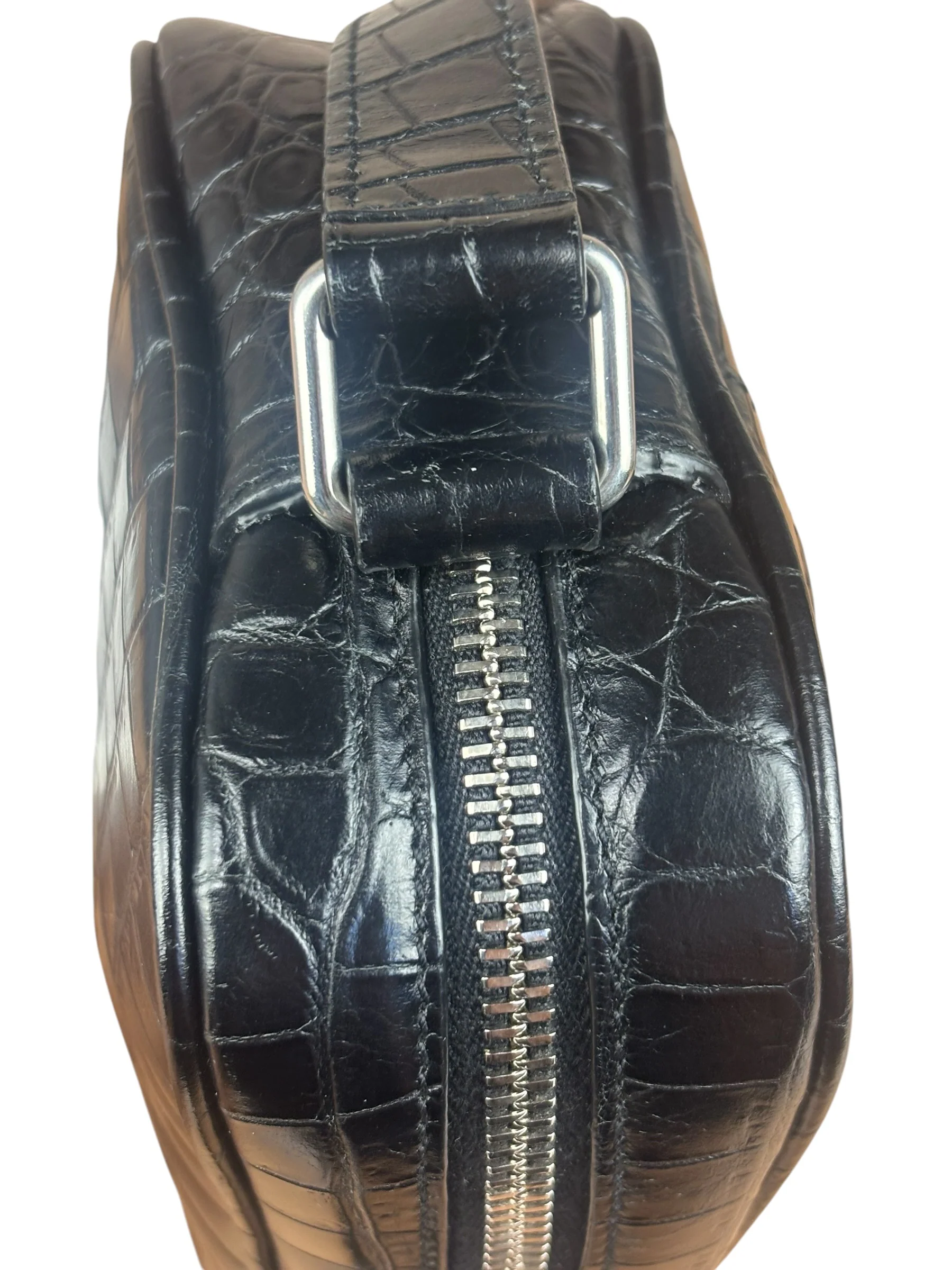 Saint Laurent Crocodile Embossed Leather Camera Bag Black - Image 12