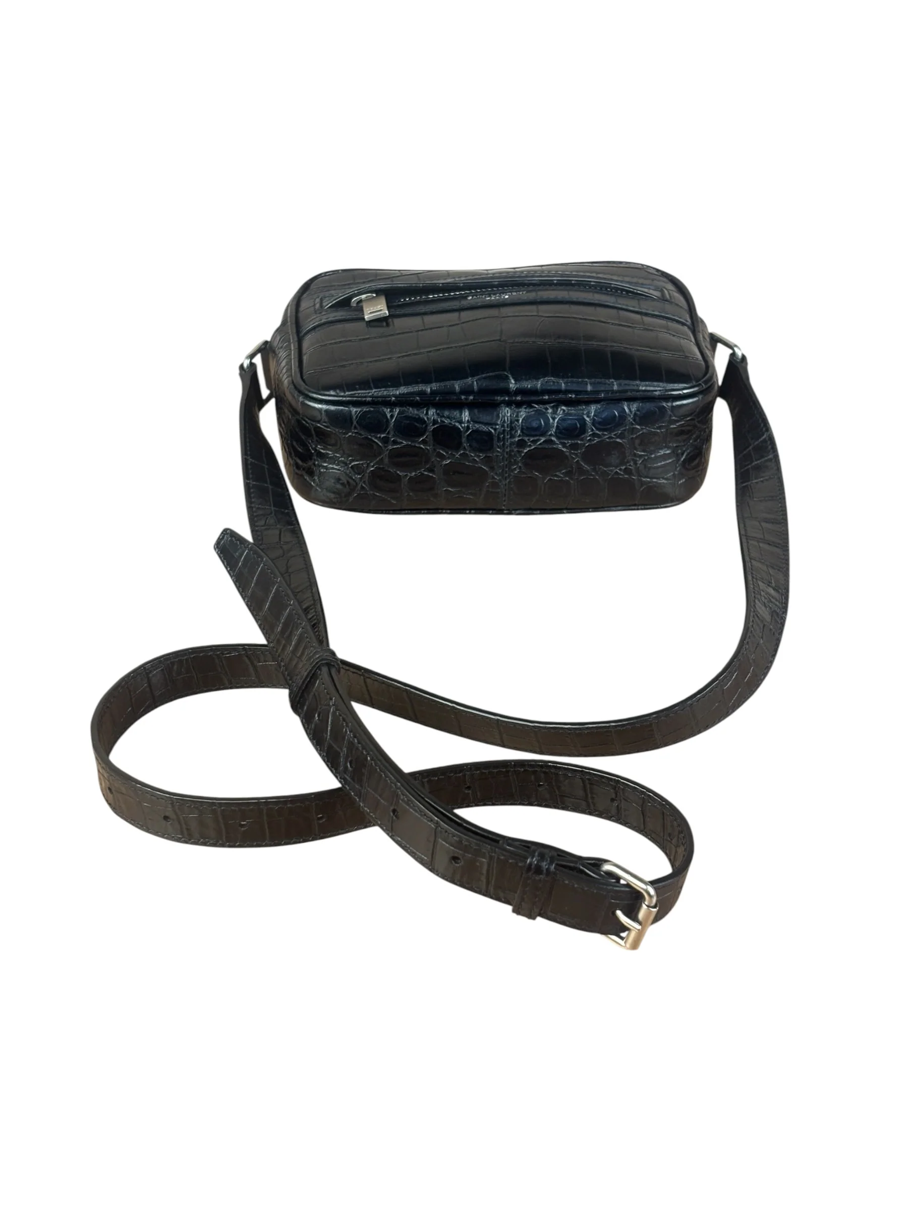 Saint Laurent Crocodile Embossed Leather Camera Bag Black - Image 15
