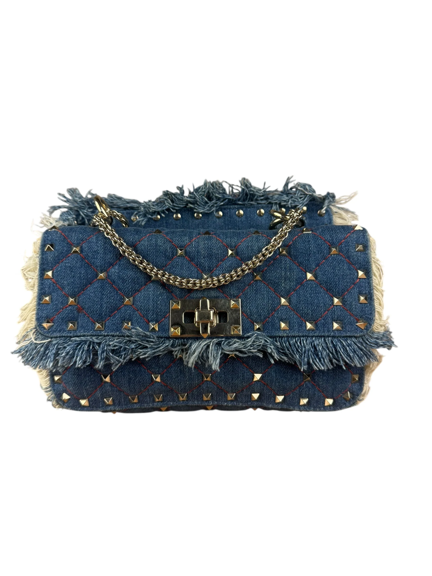 Valentino Garavani Denim Rockstud Spike Shoulder Bag - Image 3
