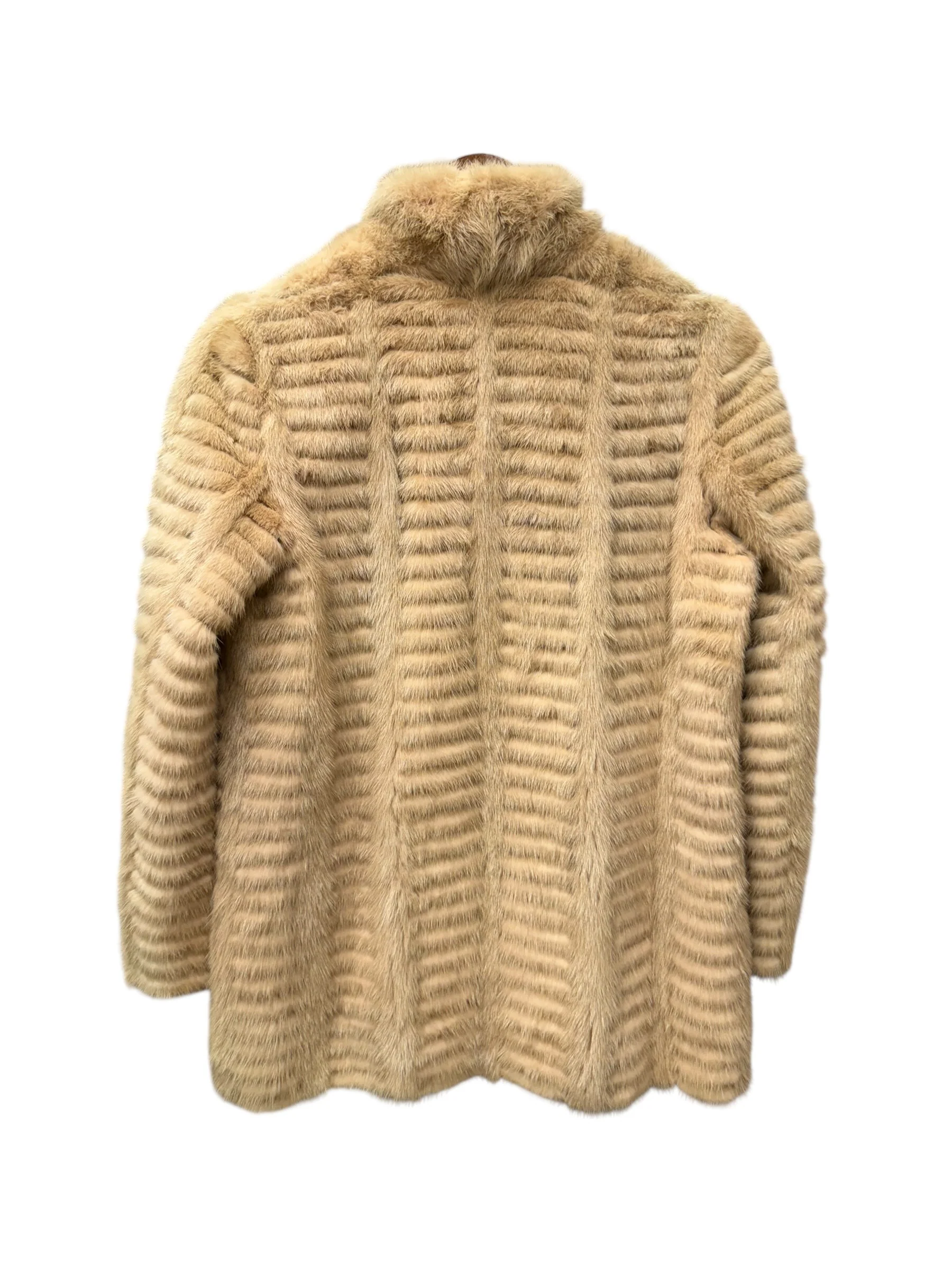 Vintage Beige Horizontal Striped Mink Fur Coat - Image 3