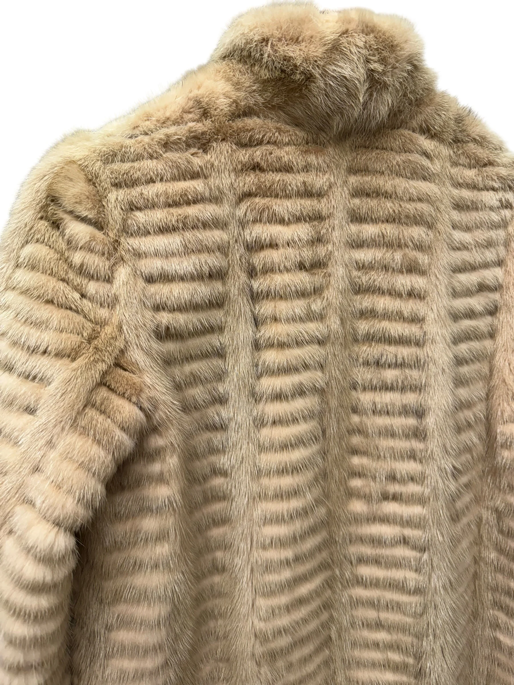 Vintage Beige Horizontal Striped Mink Fur Coat - Image 4