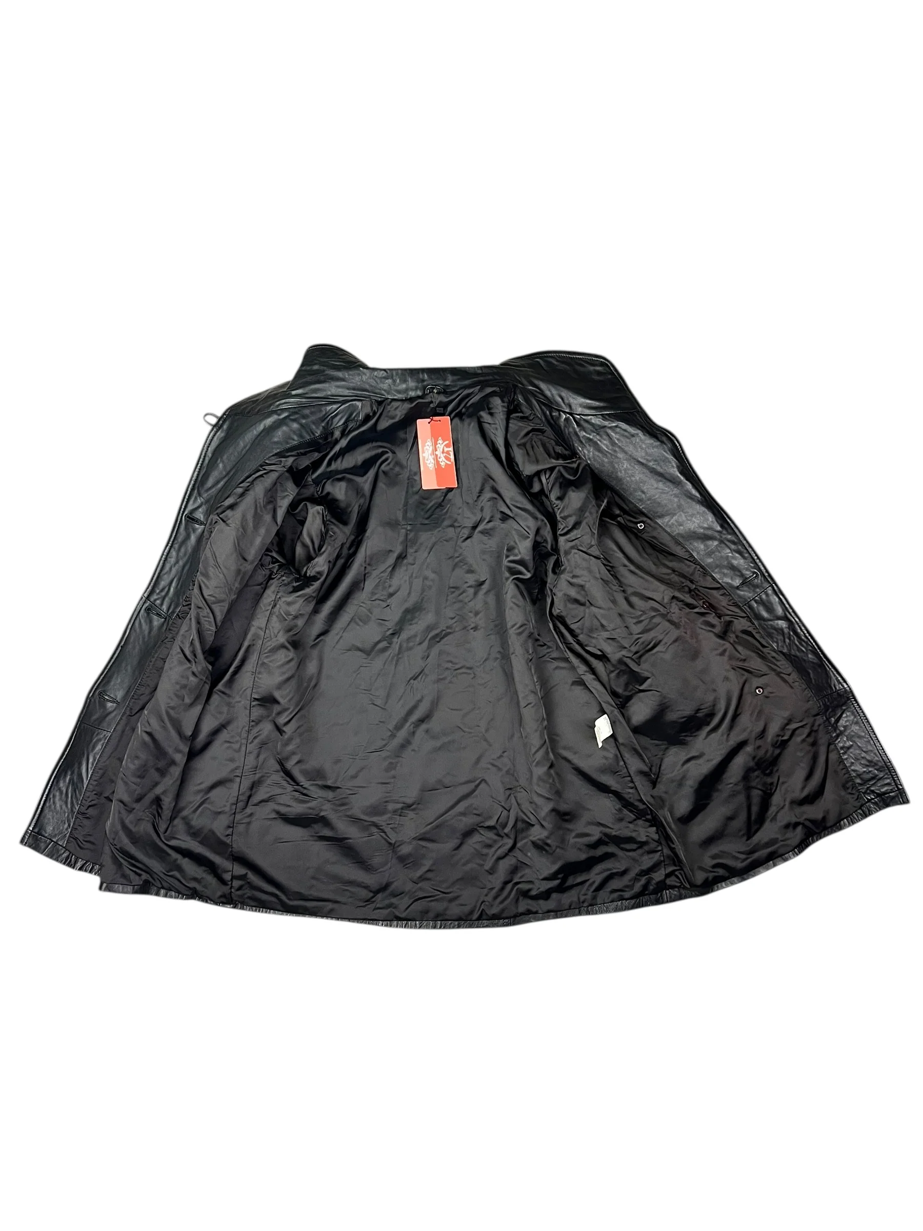 Vintage Black Vegan Leather Long Coat - Image 3