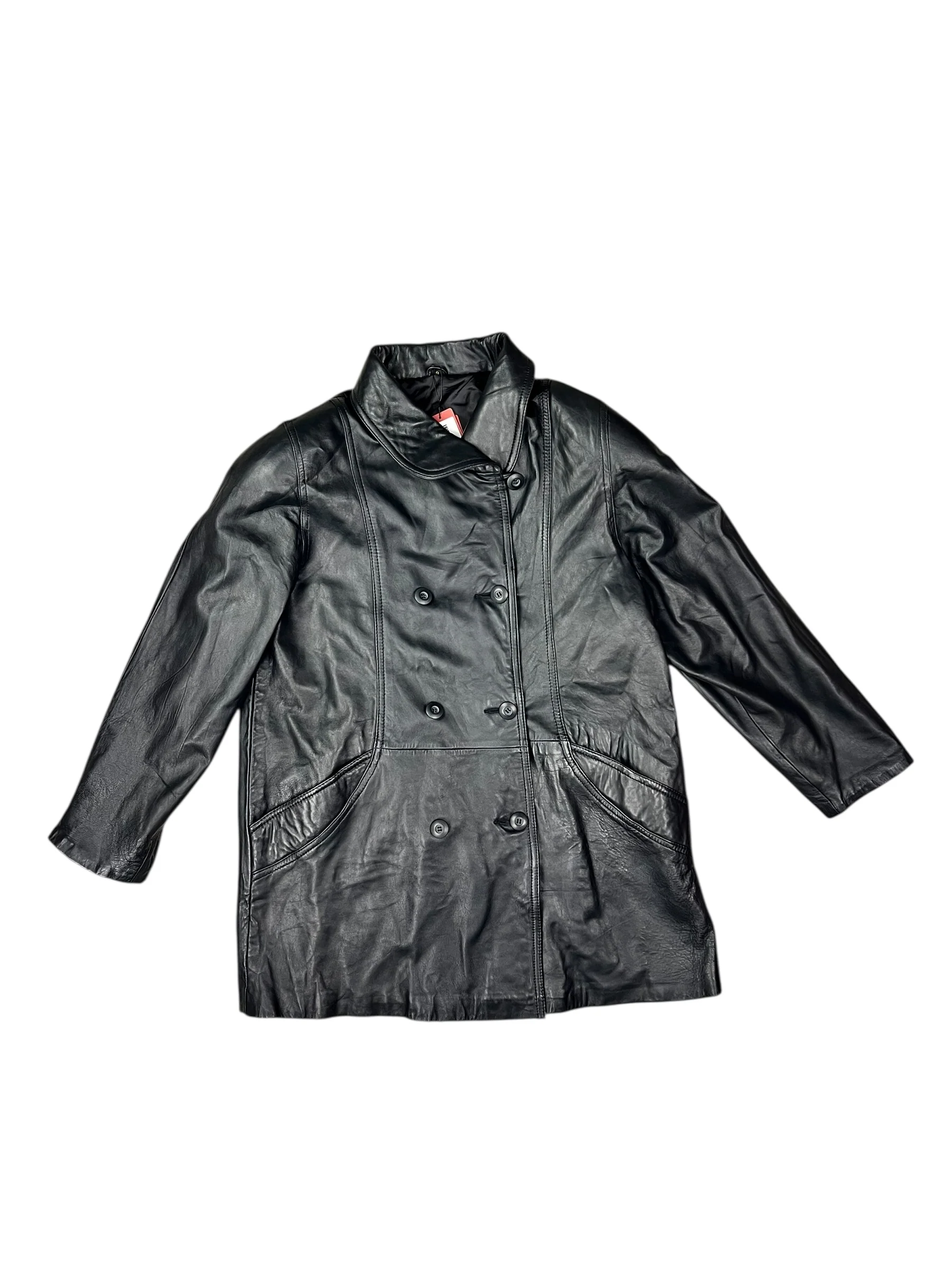 Vintage Black Vegan Leather Long Coat - Image 4