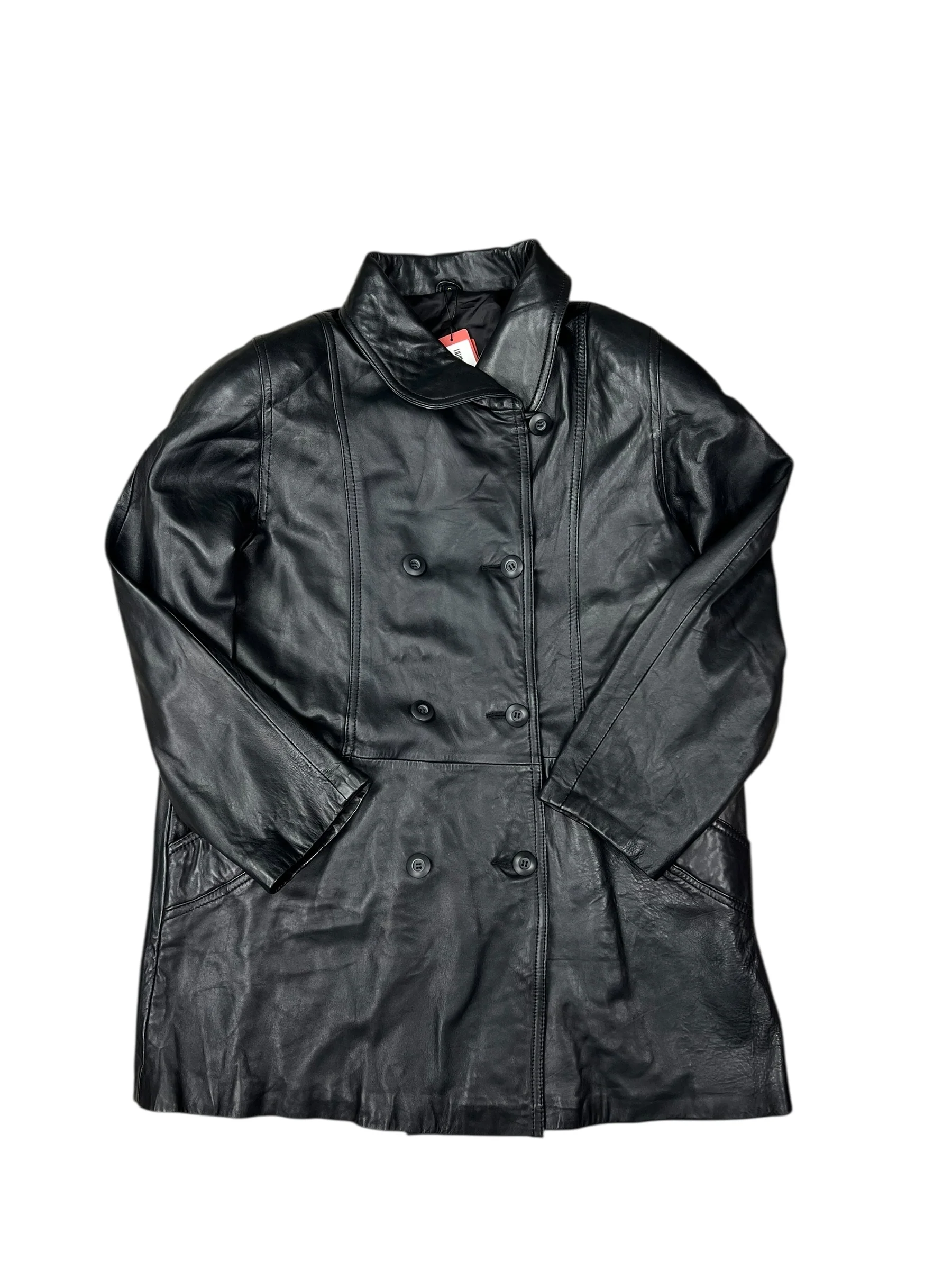 Vintage Black Vegan Leather Long Coat - Image 5