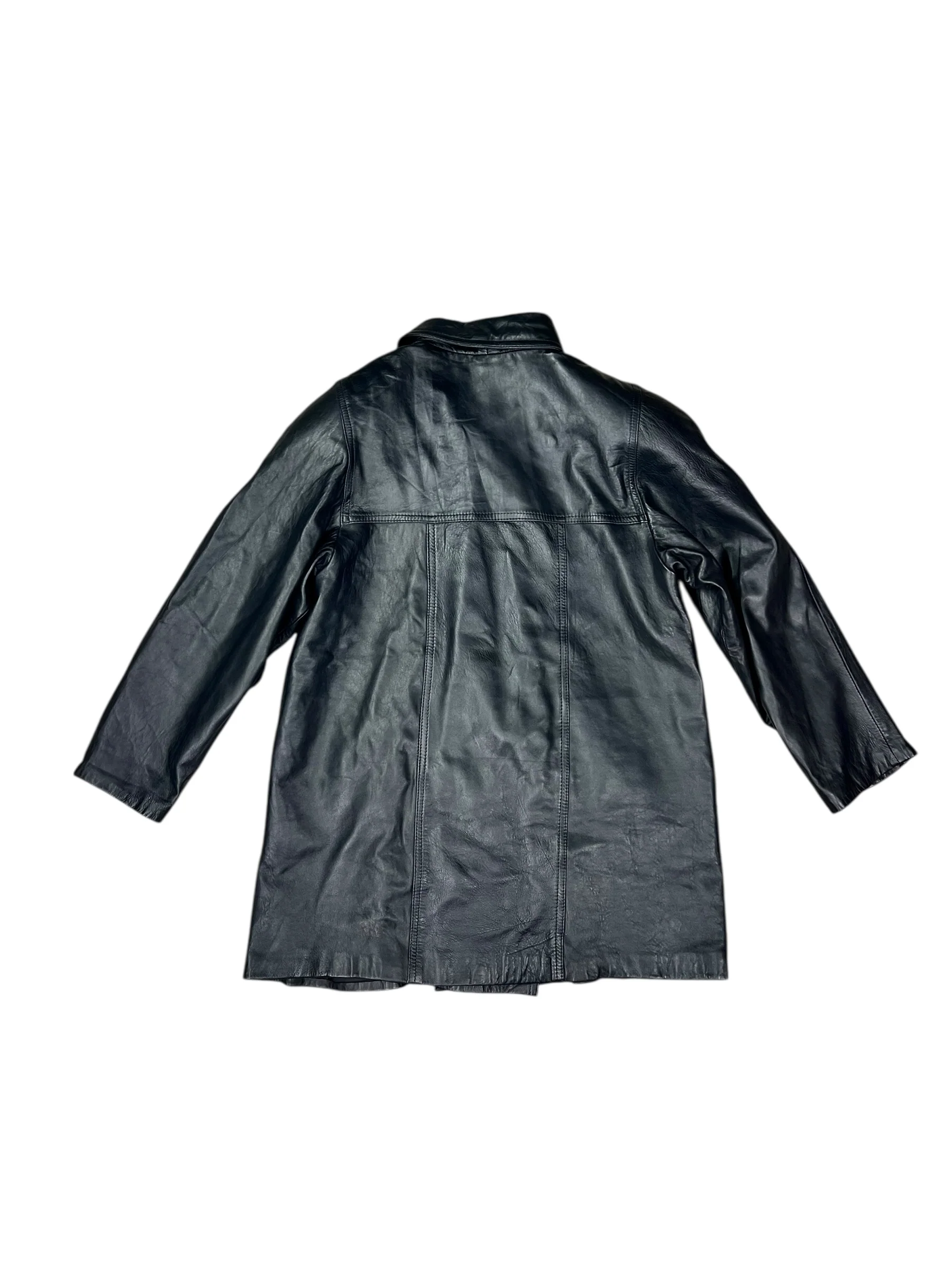 Vintage Black Vegan Leather Long Coat - Image 8