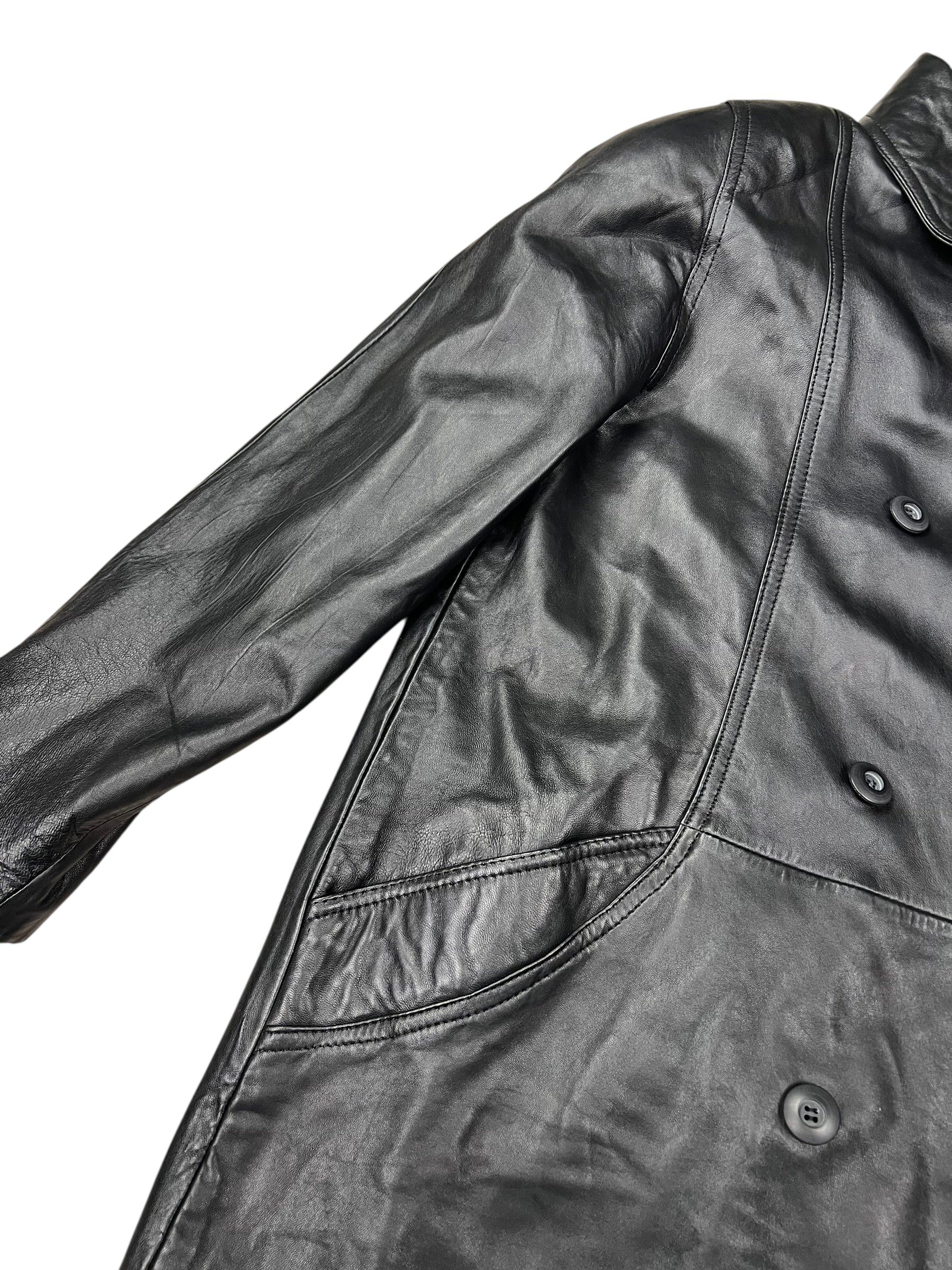 Vintage Black Vegan Leather Long Coat - Image 9