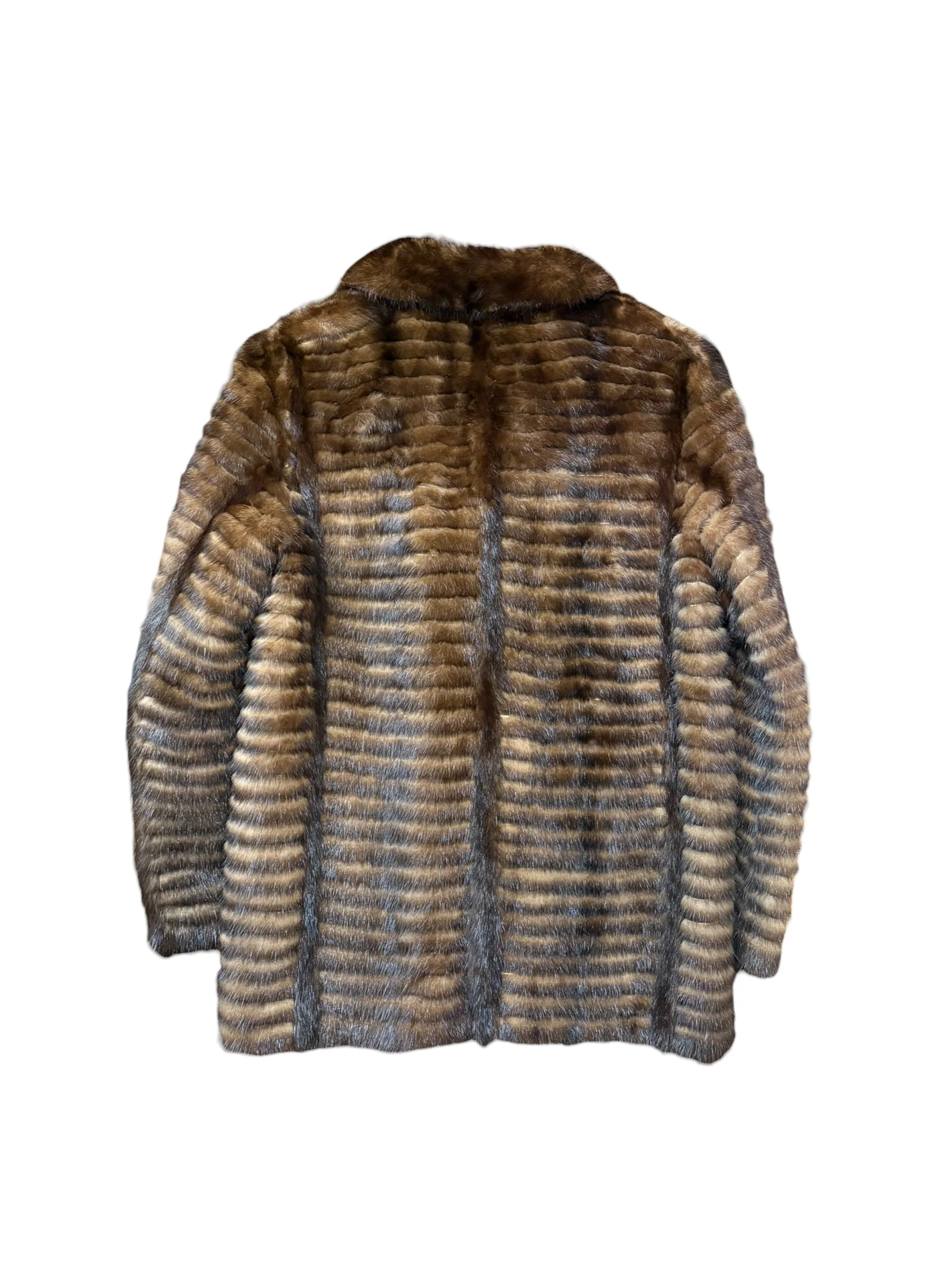 Vintage Dark Brown Stripped Mink Fur Coat - Image 2
