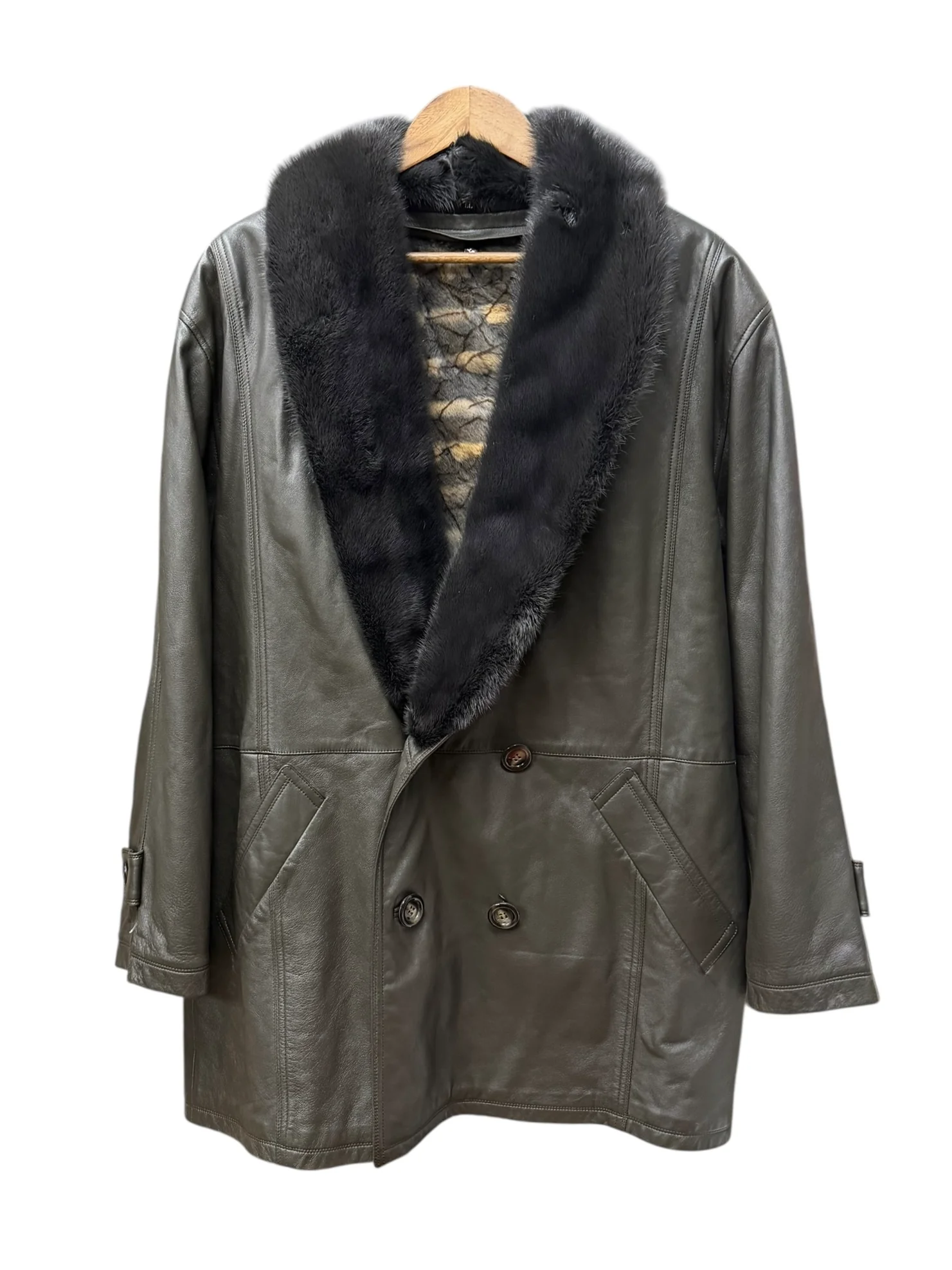 Vintage Grey Fur Lined Leather Blazer Coat
