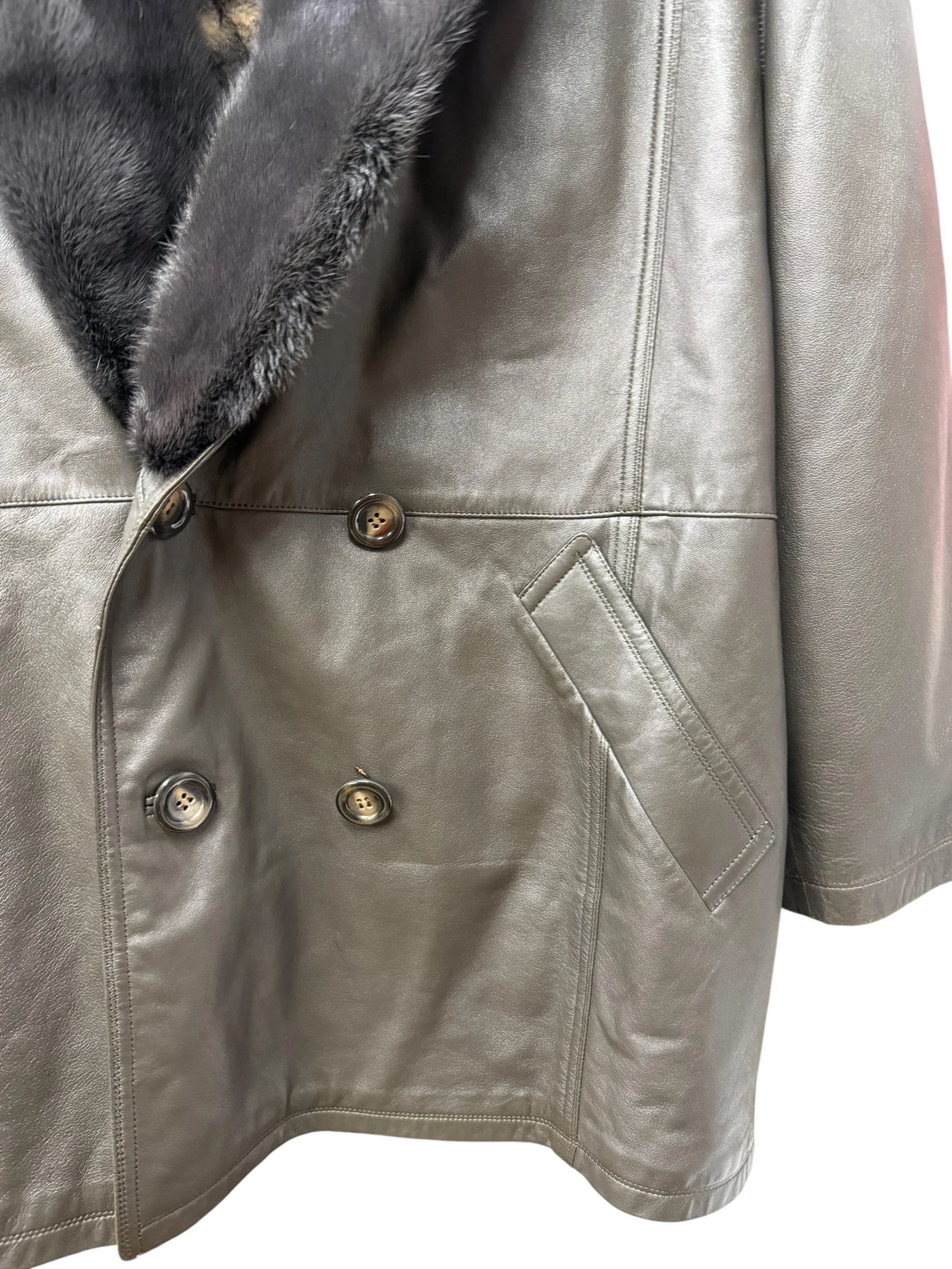 Vintage Grey Fur Lined Leather Blazer Coat - Image 10