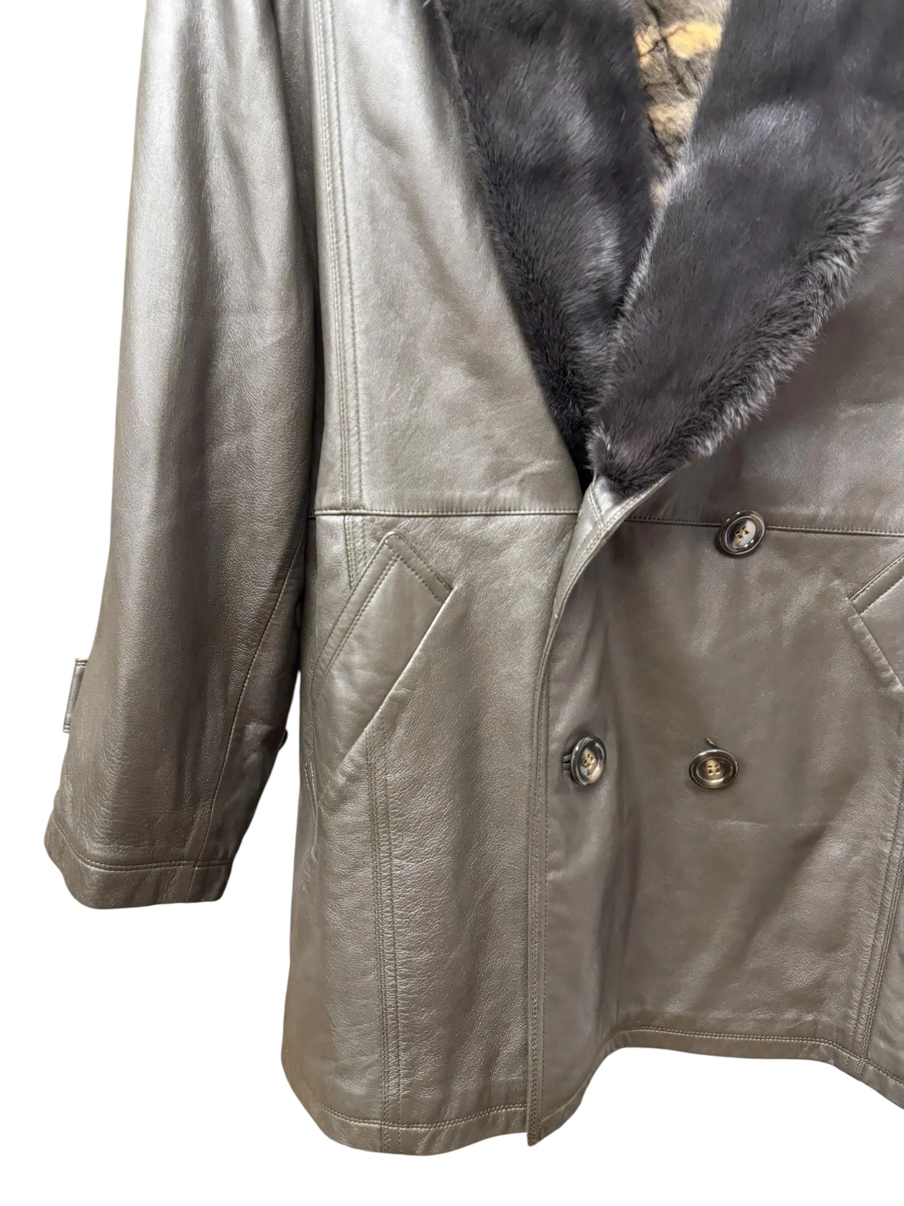 Vintage Grey Fur Lined Leather Blazer Coat - Image 11