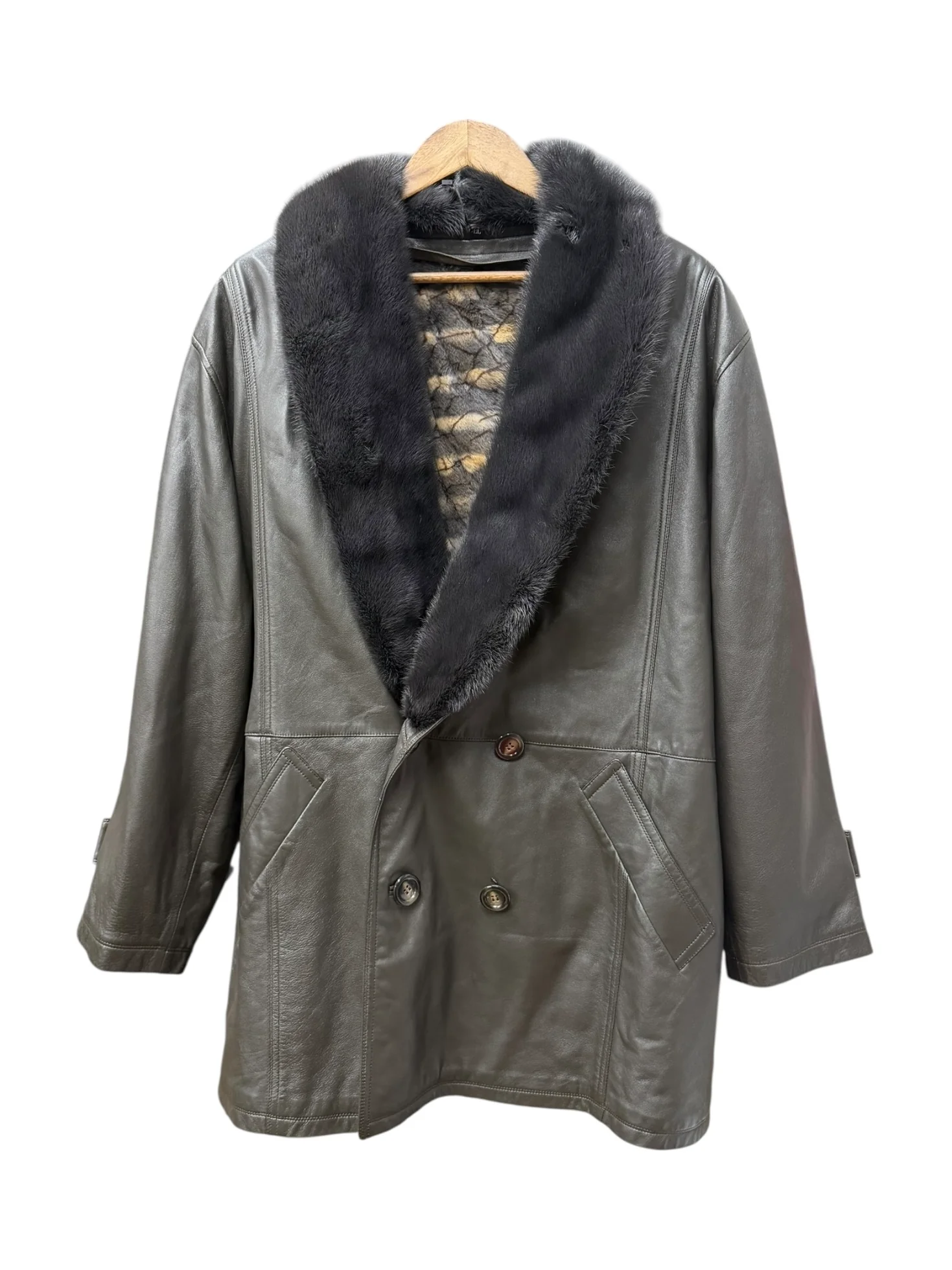 Vintage Grey Fur Lined Leather Blazer Coat - Image 12