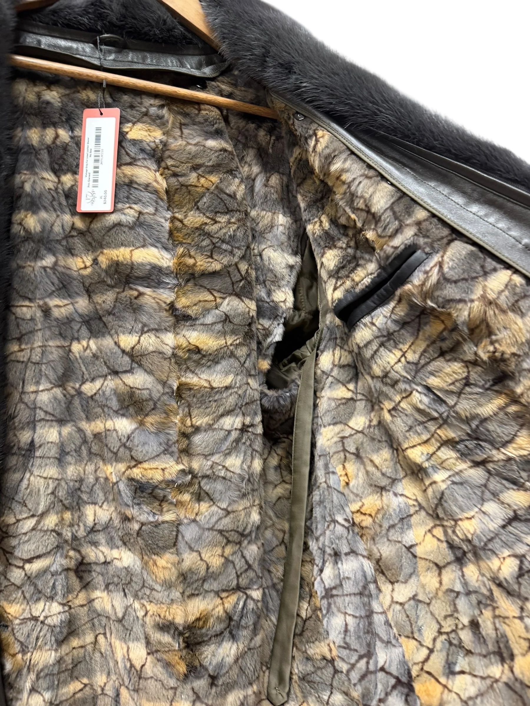 Vintage Grey Fur Lined Leather Blazer Coat - Image 14