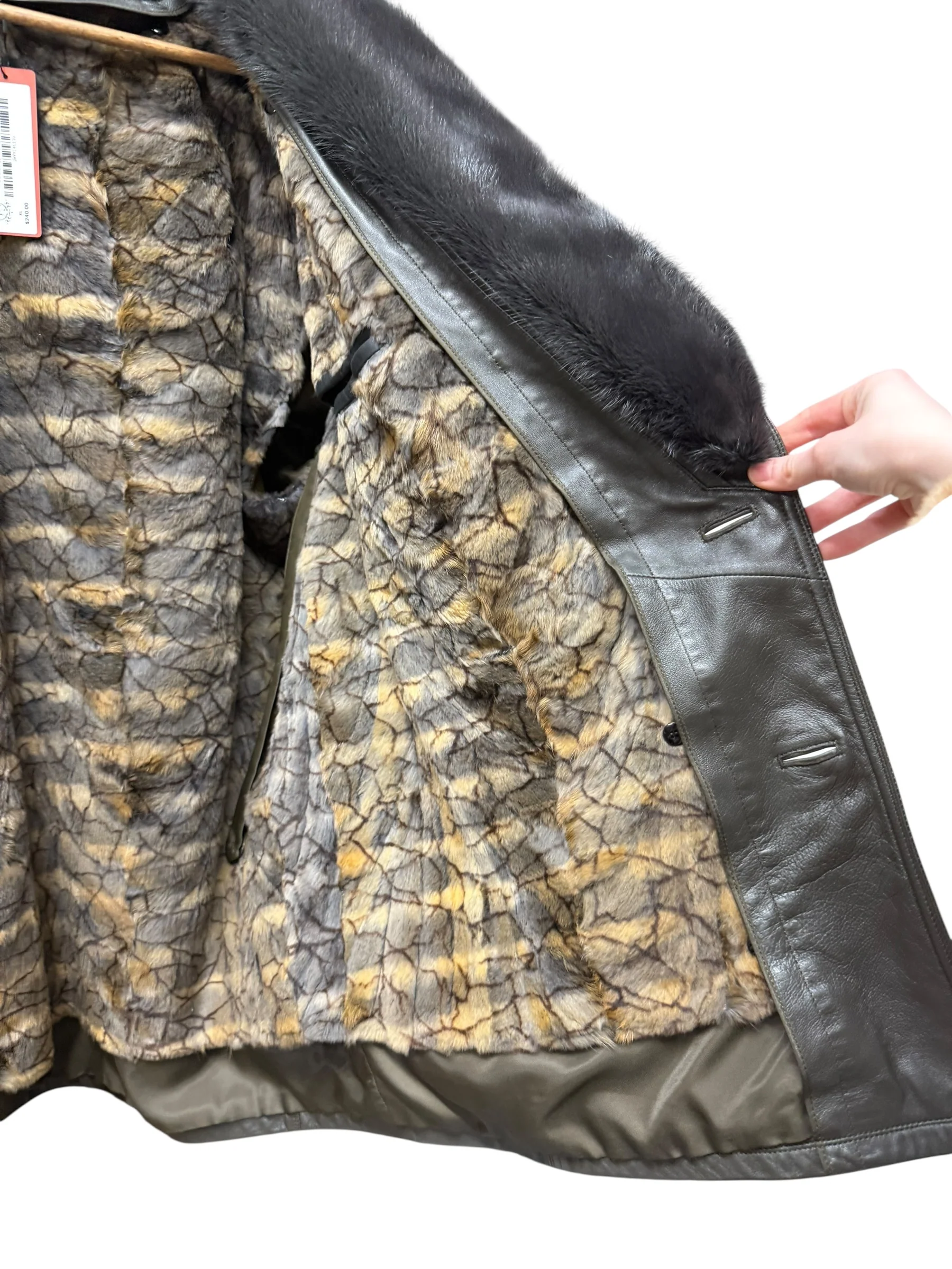 Vintage Grey Fur Lined Leather Blazer Coat - Image 17