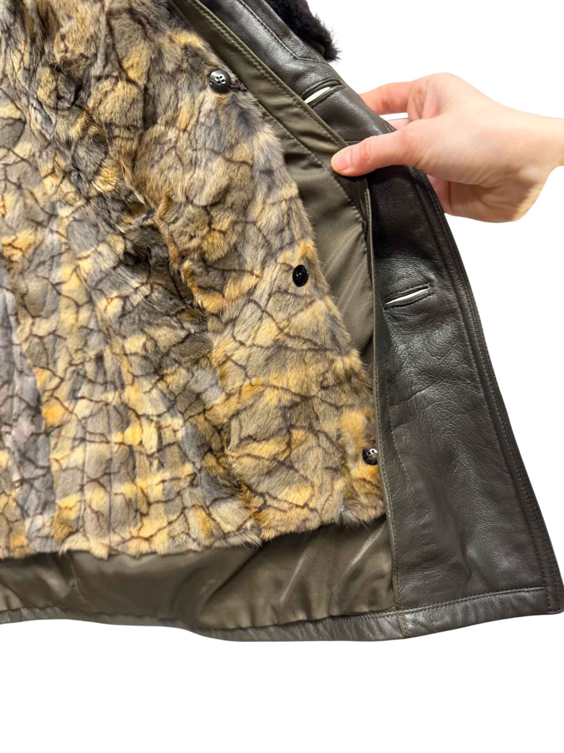 Vintage Grey Fur Lined Leather Blazer Coat - Image 18