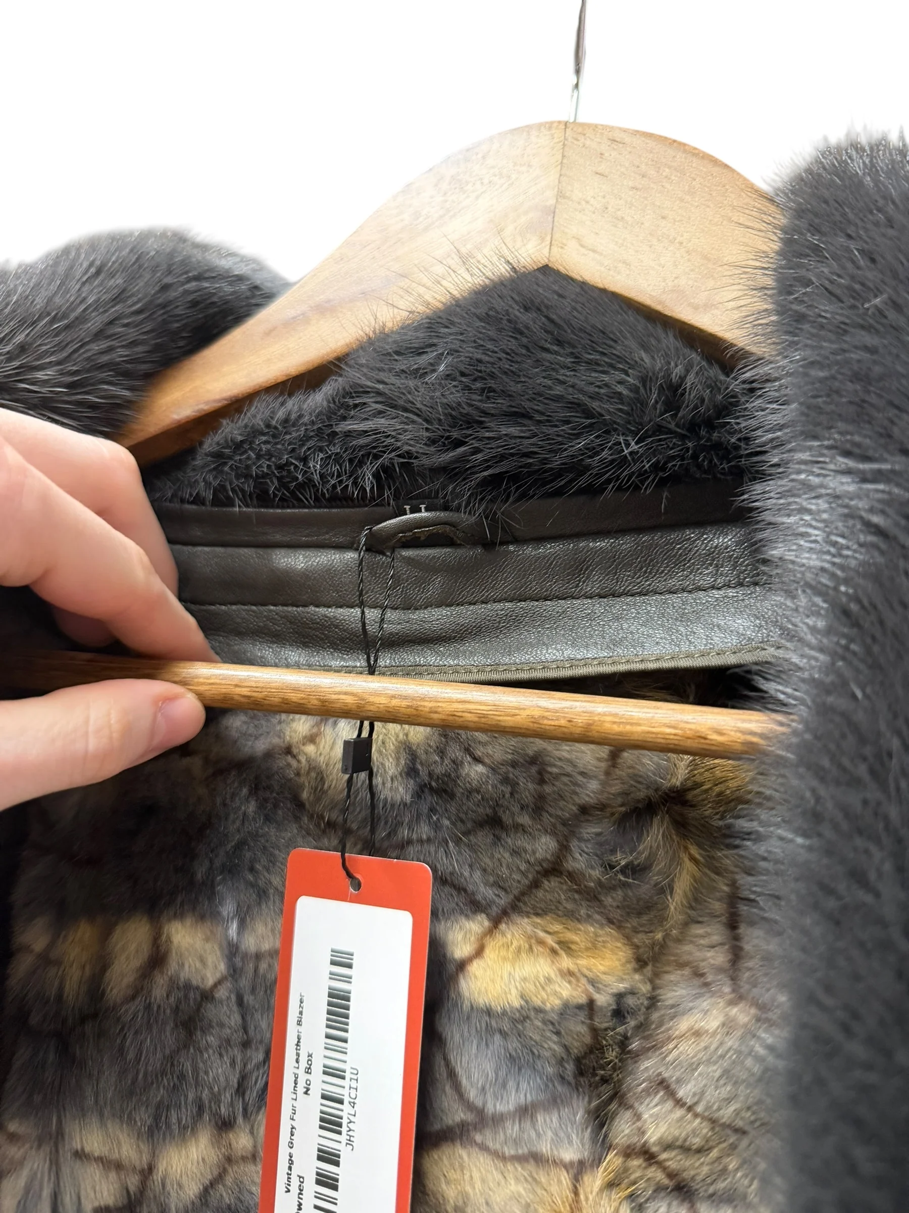 Vintage Grey Fur Lined Leather Blazer Coat - Image 19