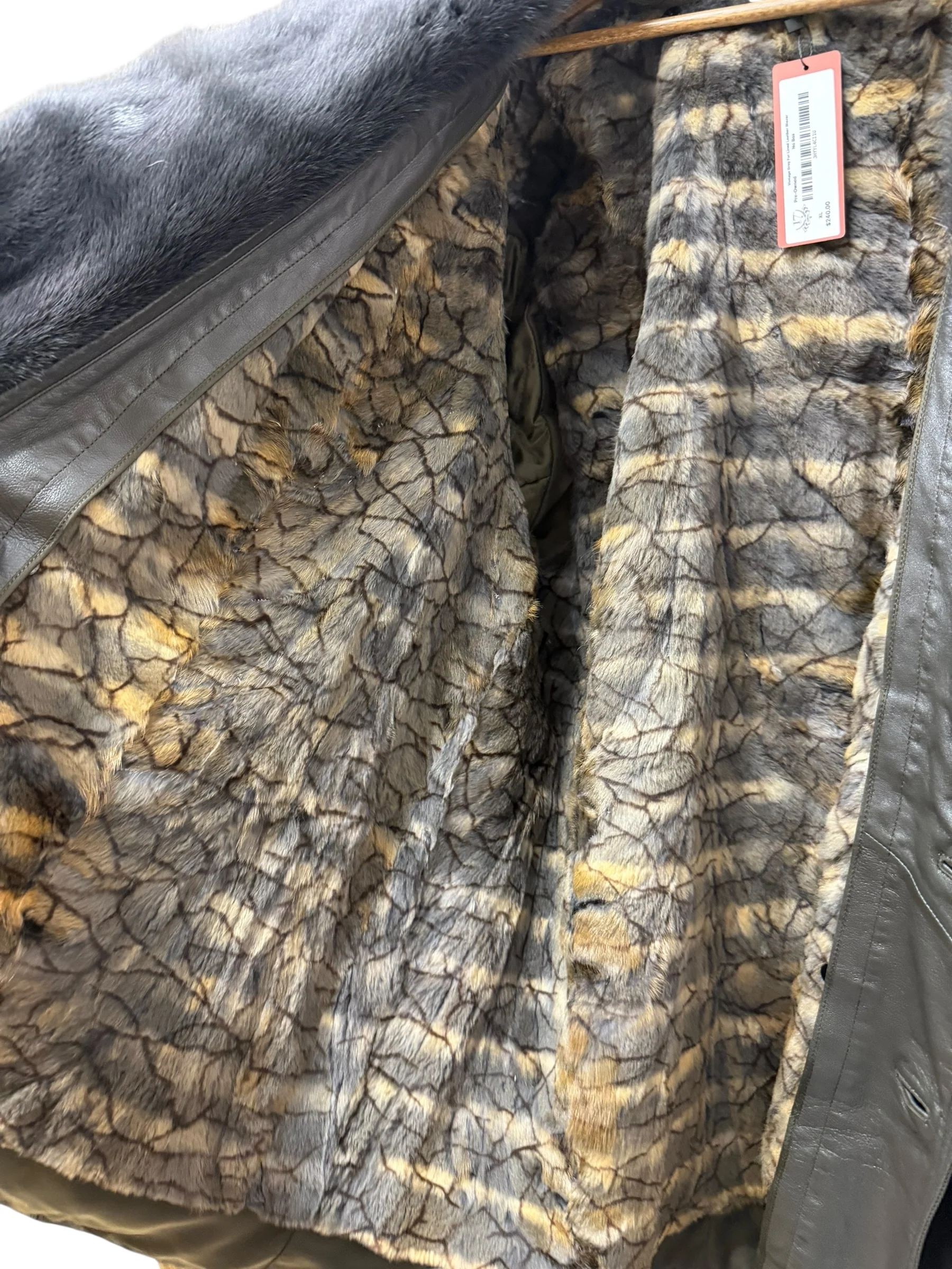 Vintage Grey Fur Lined Leather Blazer Coat - Image 21