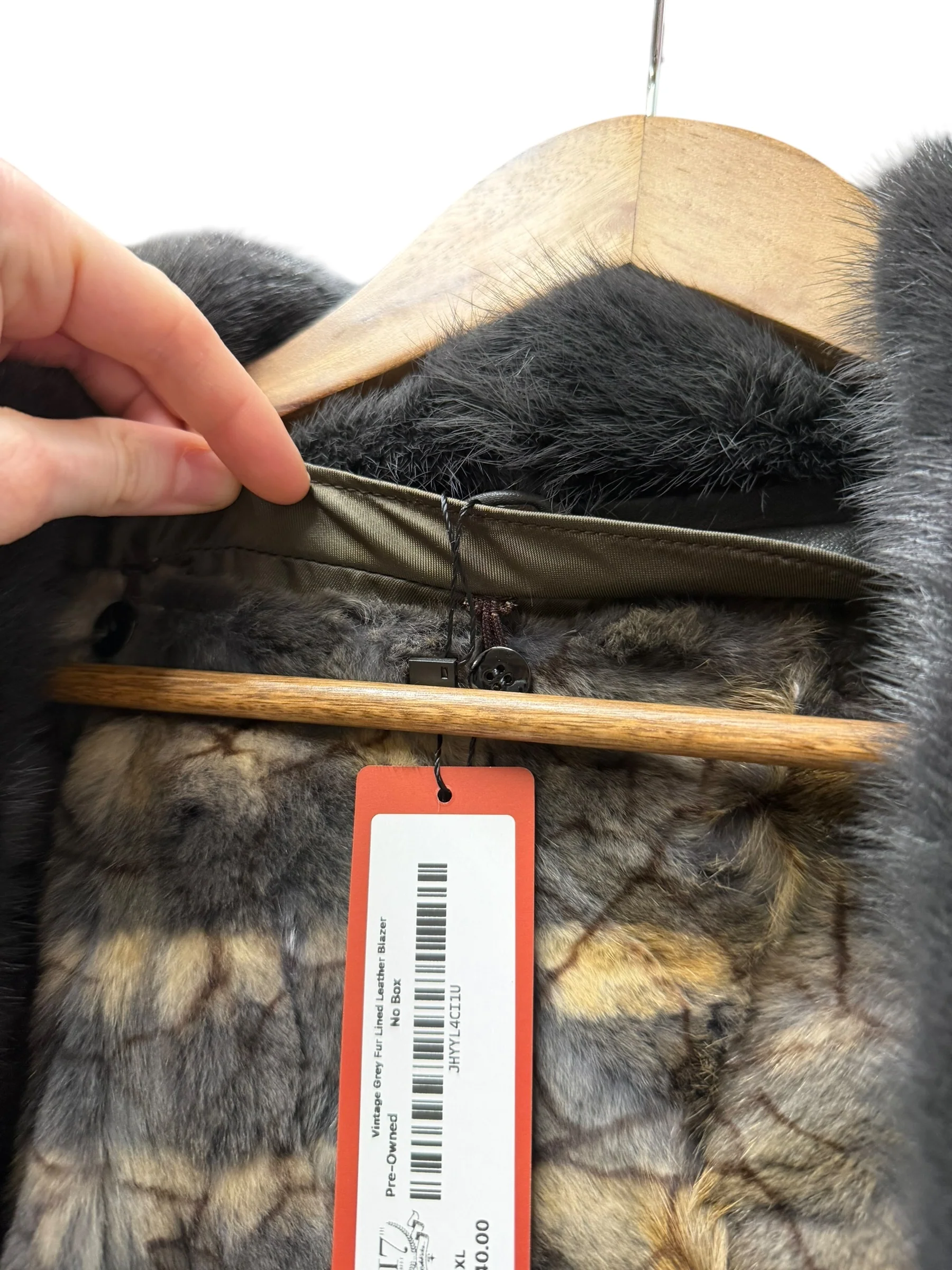 Vintage Grey Fur Lined Leather Blazer Coat - Image 22