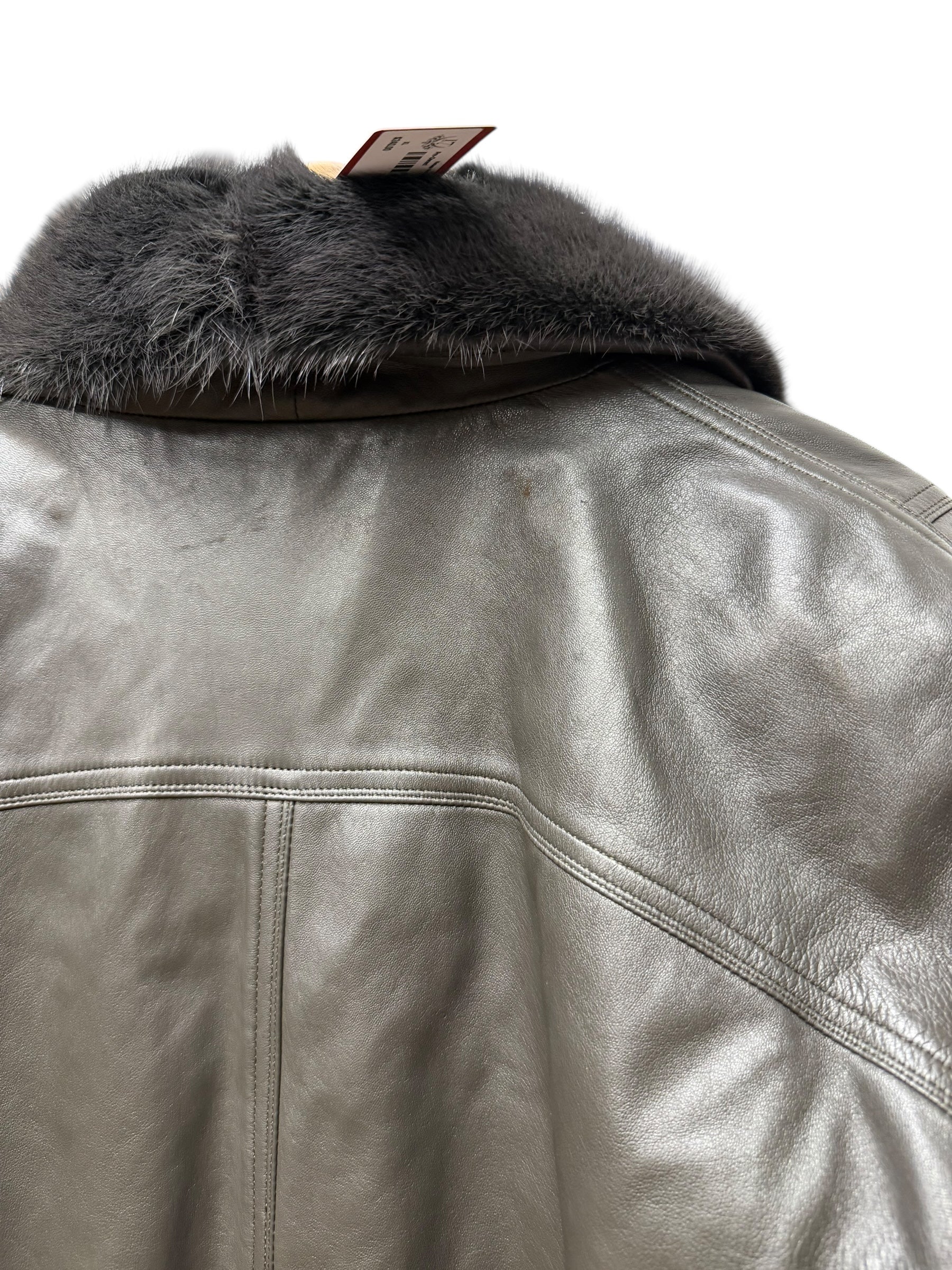 Vintage Grey Fur Lined Leather Blazer Coat - Image 3