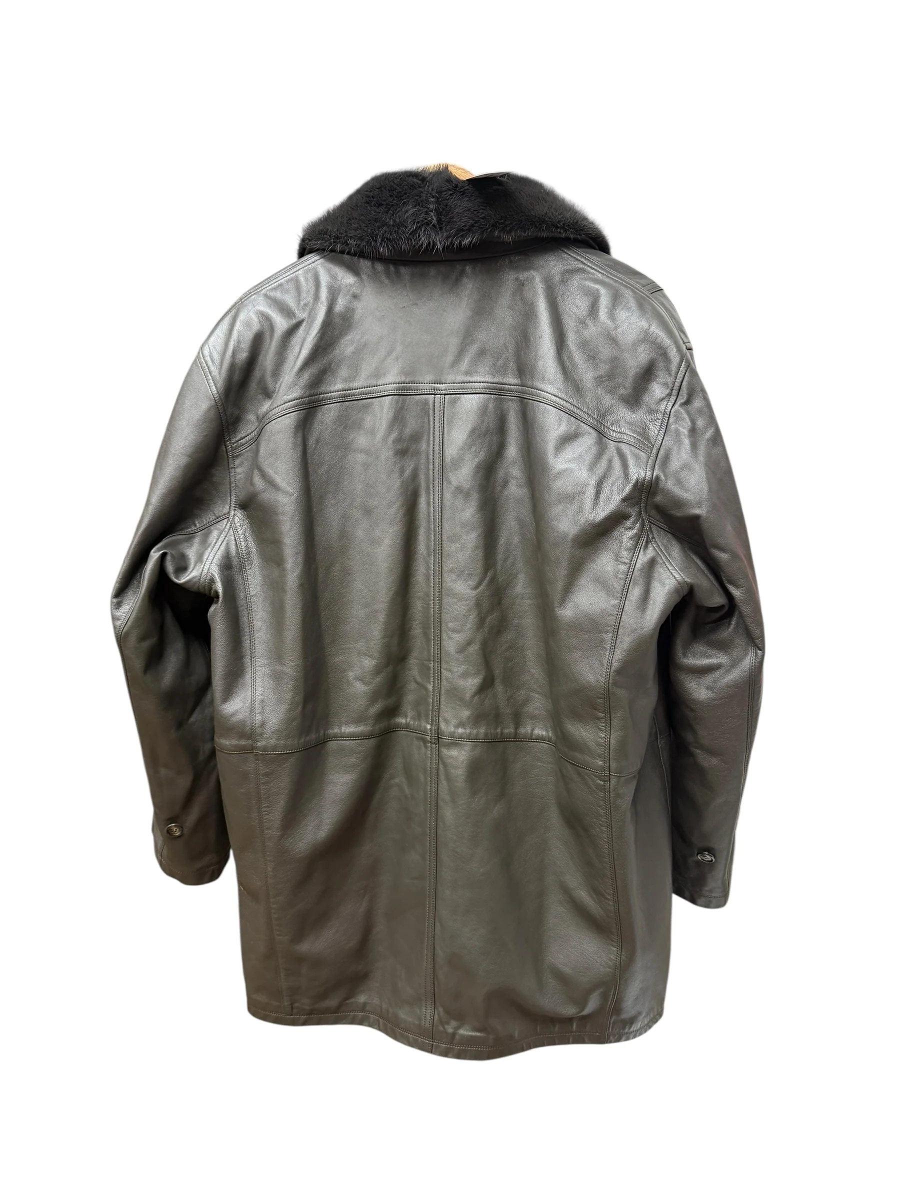 Vintage Grey Fur Lined Leather Blazer Coat - Image 4