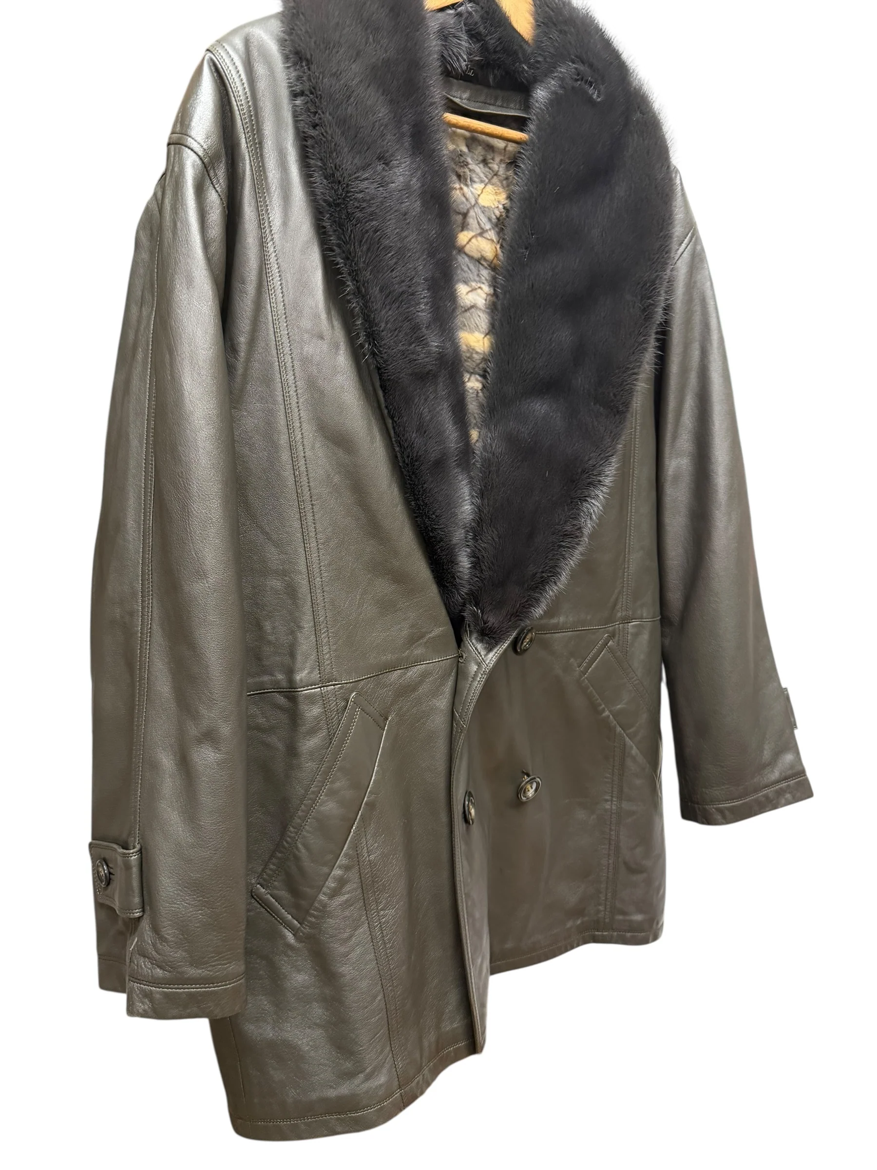 Vintage Grey Fur Lined Leather Blazer Coat - Image 5