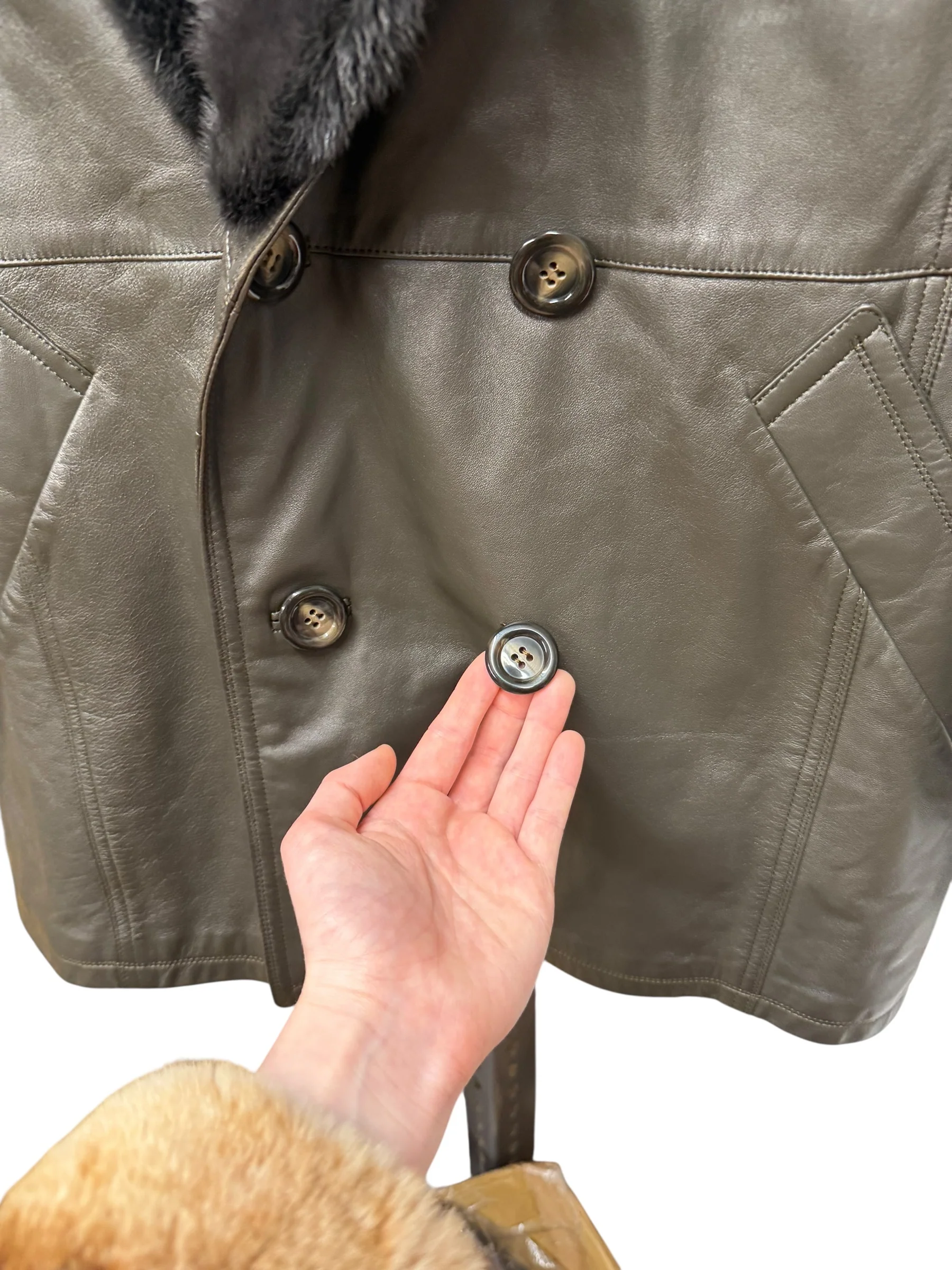 Vintage Grey Fur Lined Leather Blazer Coat - Image 6