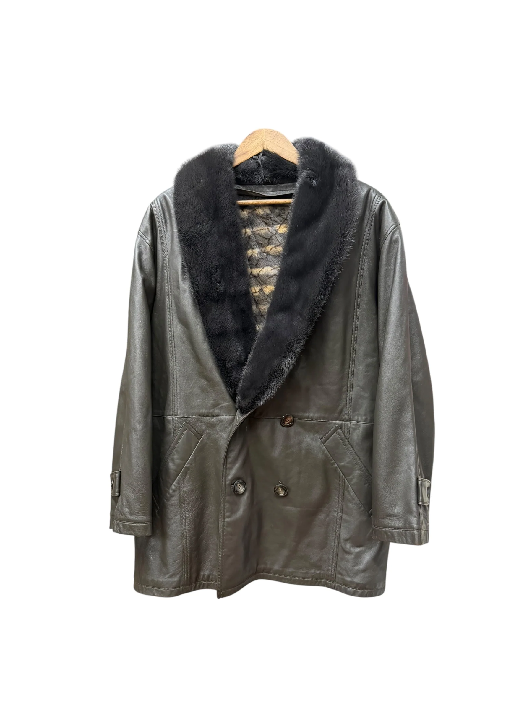 Vintage Grey Fur Lined Leather Blazer Coat - Image 8